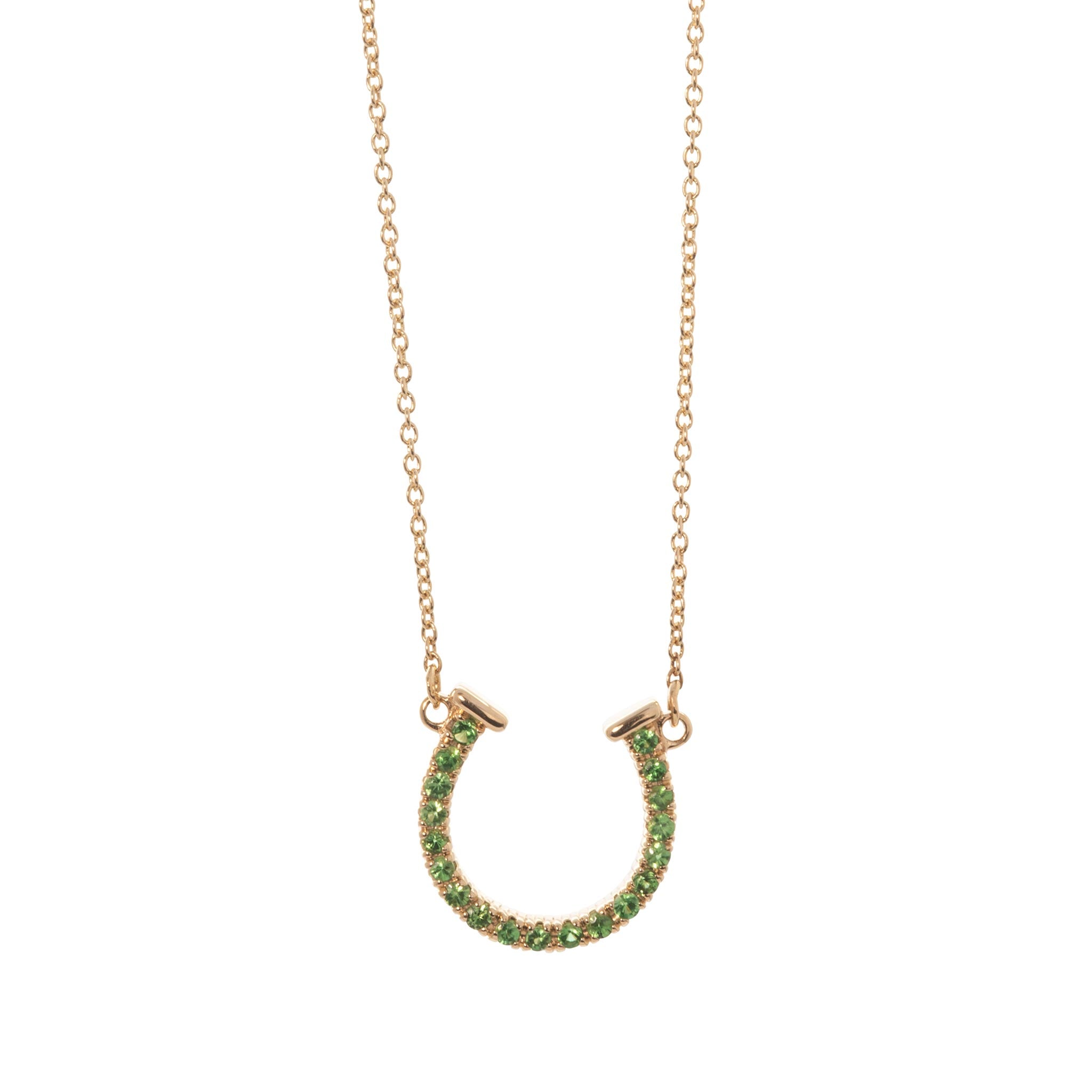 Tsavorite Horseshoe 14K Yellow Gold Necklace