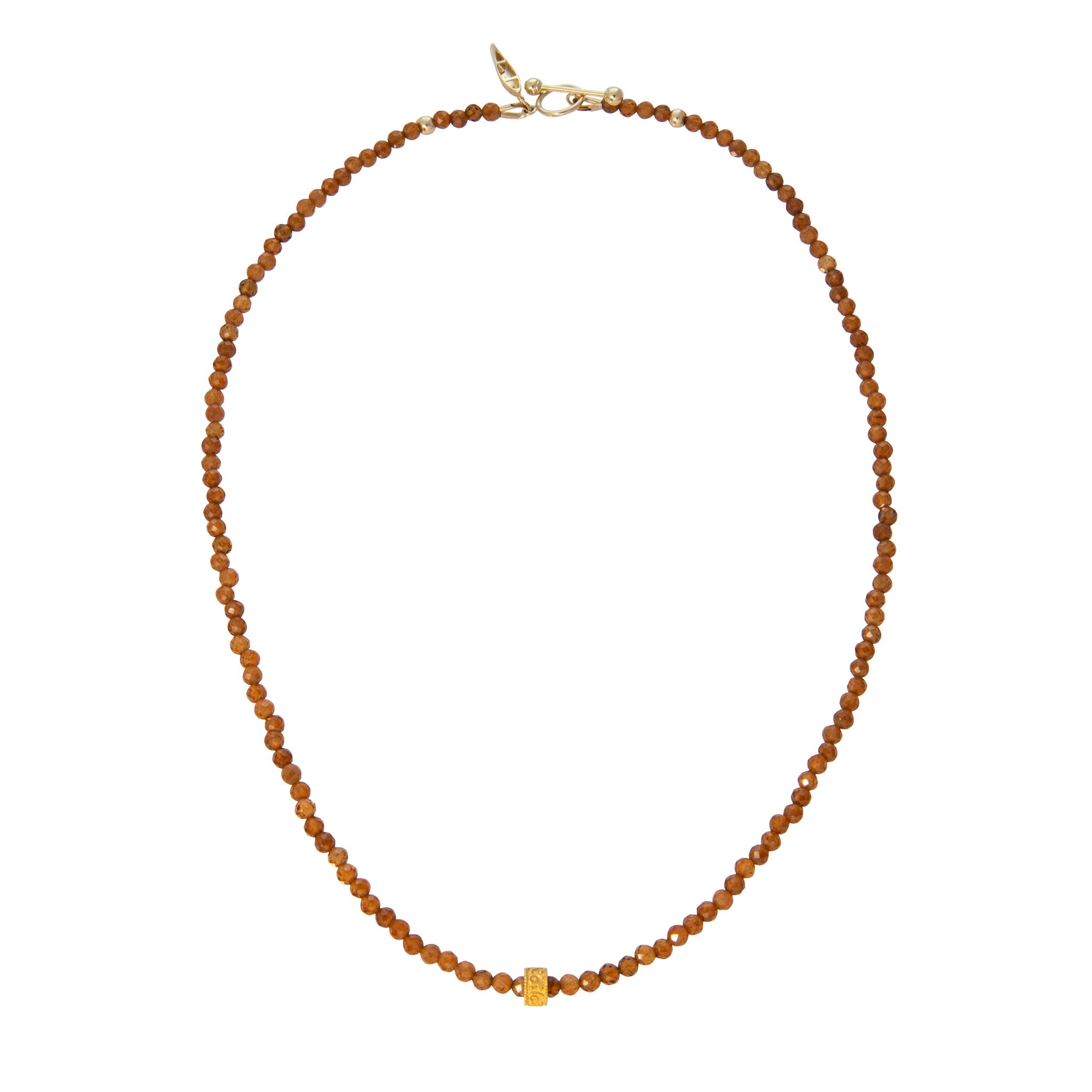 Tippy Stern Rondelle & Faceted Hessonite Garnet Beaded Necklace 16"