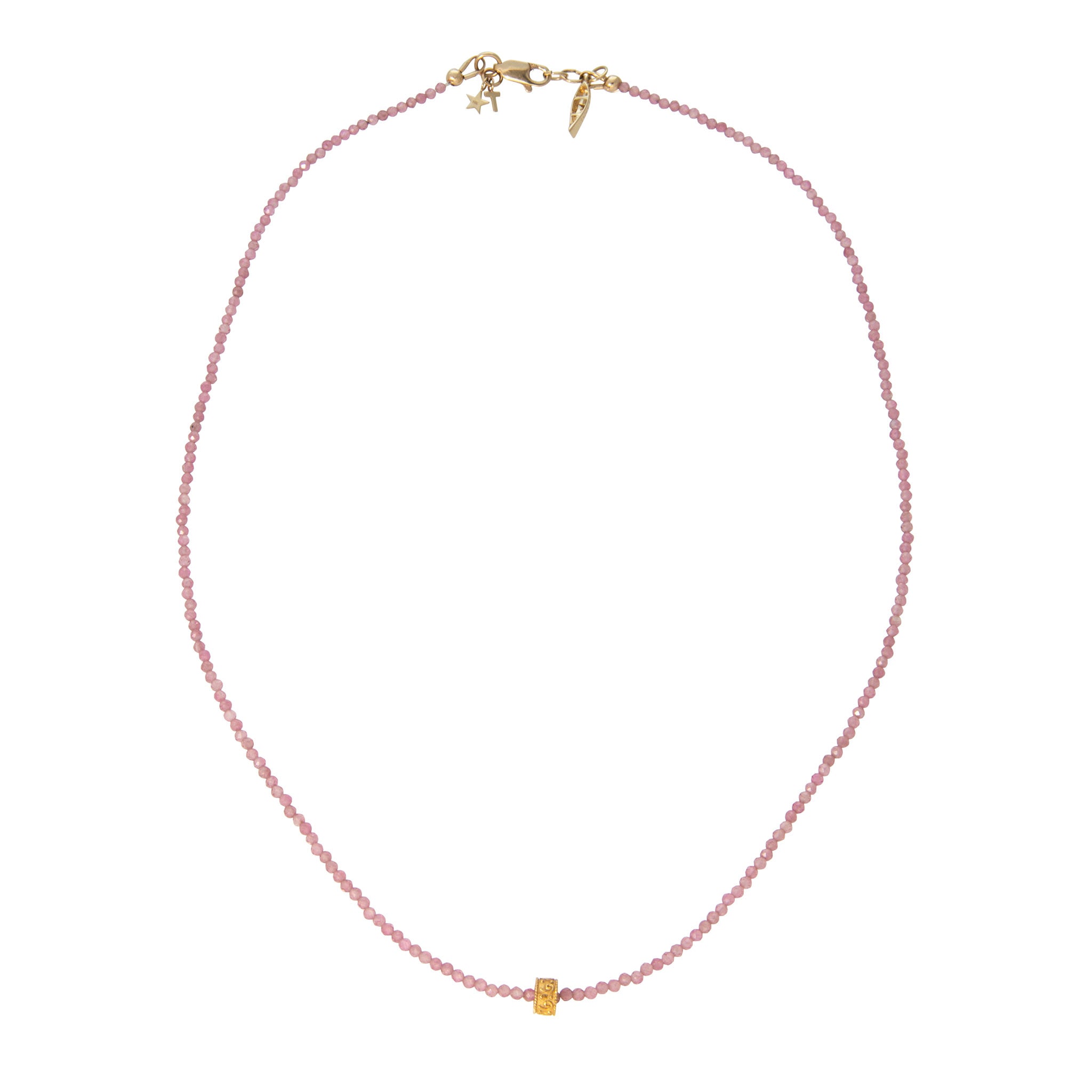 Tippy Stern Rondelle & Faceted Pink Tourmaline Beaded Necklace 17"