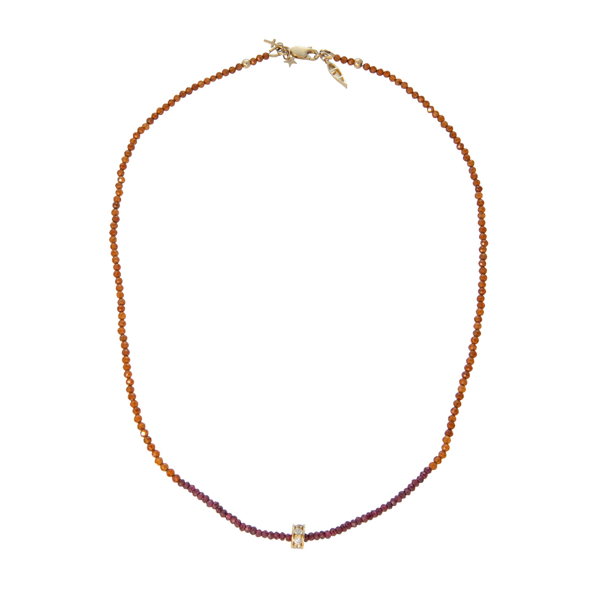 Tippy Stern Diamond Rondelle, Faceted Garnet & Rhodolite Beaded Necklace 17"