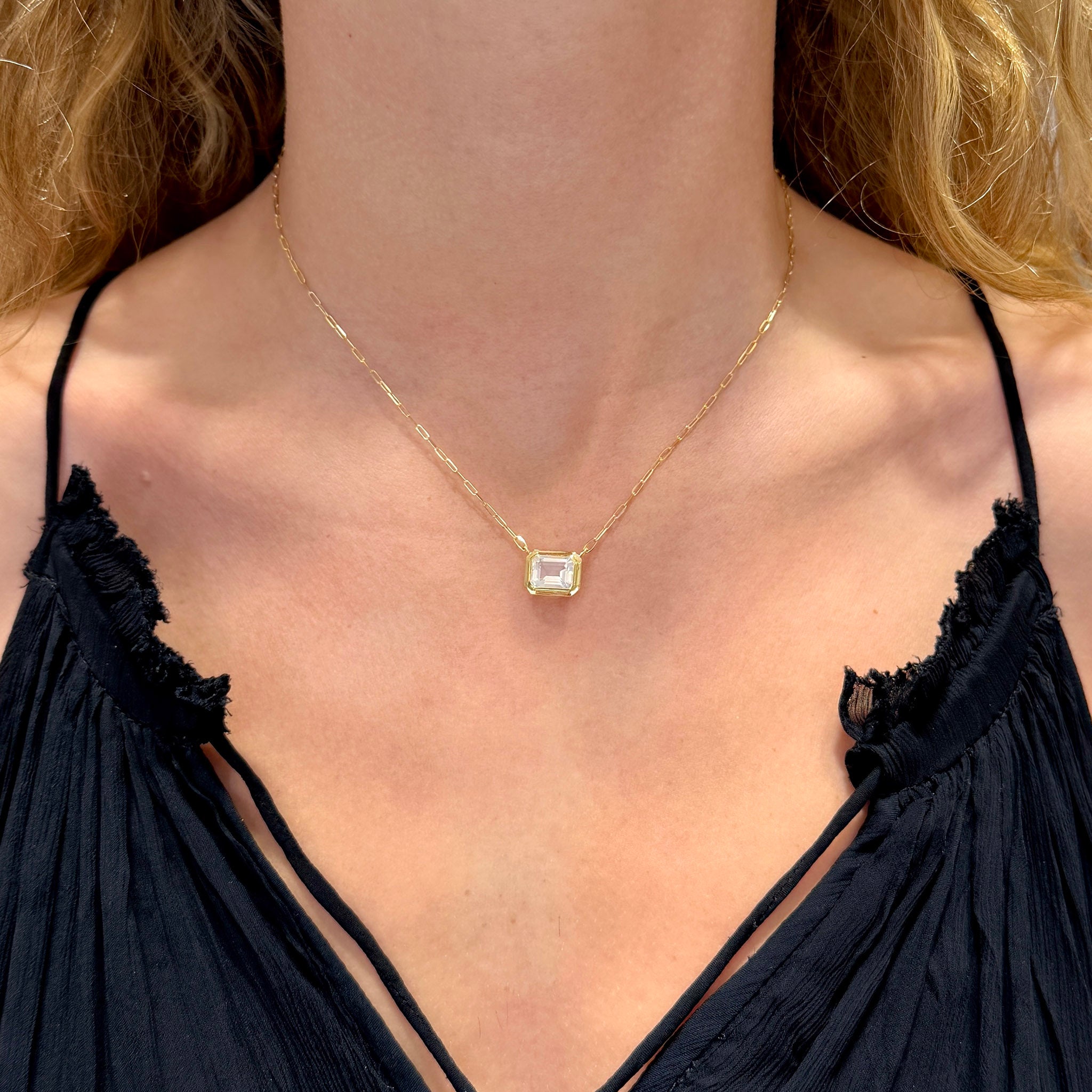 Goshwara Emerald-Cut Bezel Moon Quartz 18K Gold Pendant Necklace