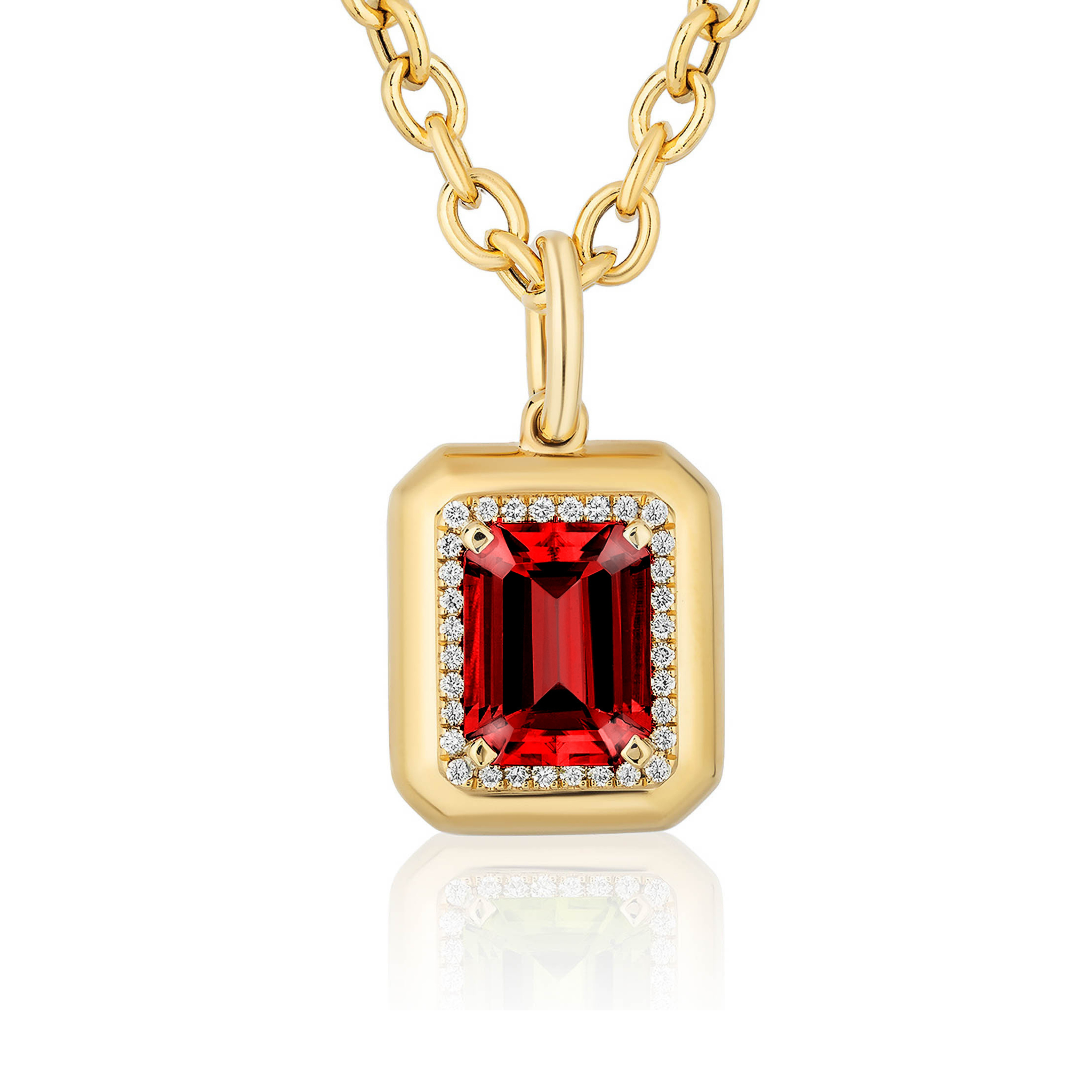 Goshwara Emerald-Cut Garnet & Diamond 18K Gold Pendant Necklace