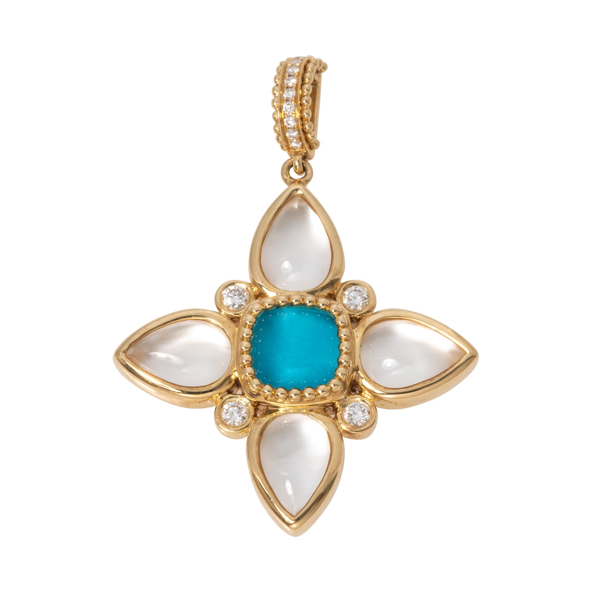 Turquoise, Mother of Pearl & Quartz Doublet 18K Gold Pendant