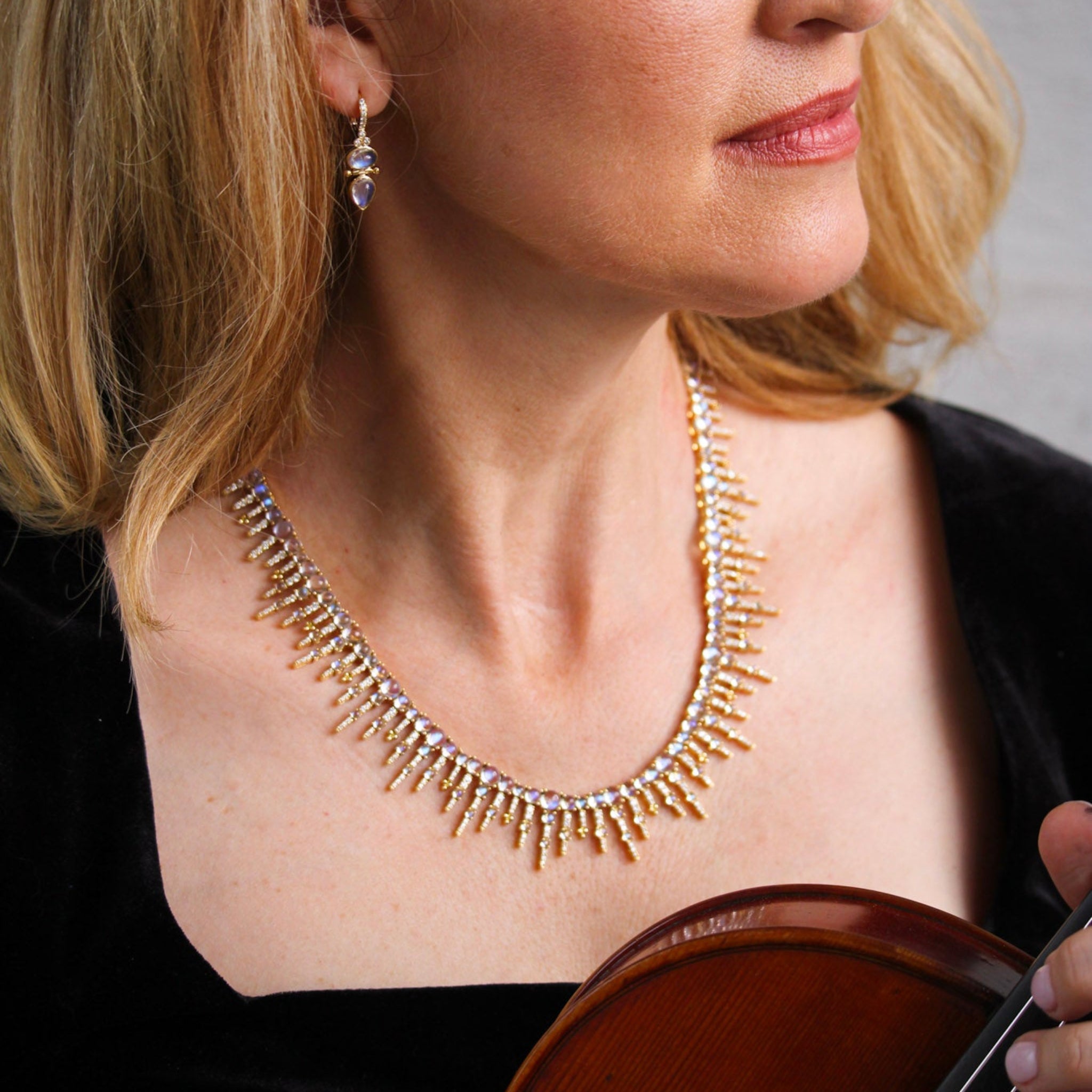 Temple St. Clair Blue Moonstone & Diamond Starburst Necklace