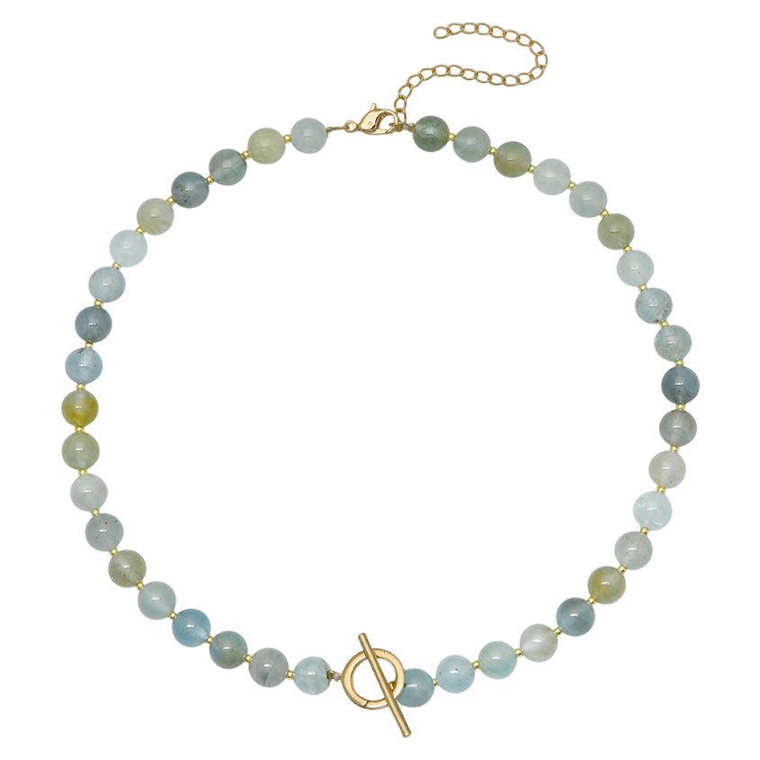 Goldbug Collection Aquamarine Gemstone Toggle Charm Necklace