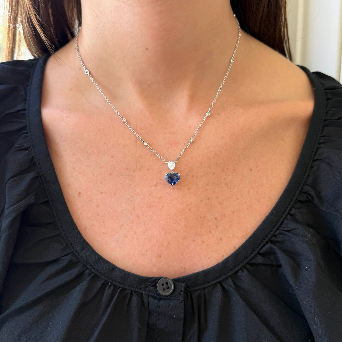 2.57ctw Heart-Shaped Sapphire & Diamond Platinum Necklace