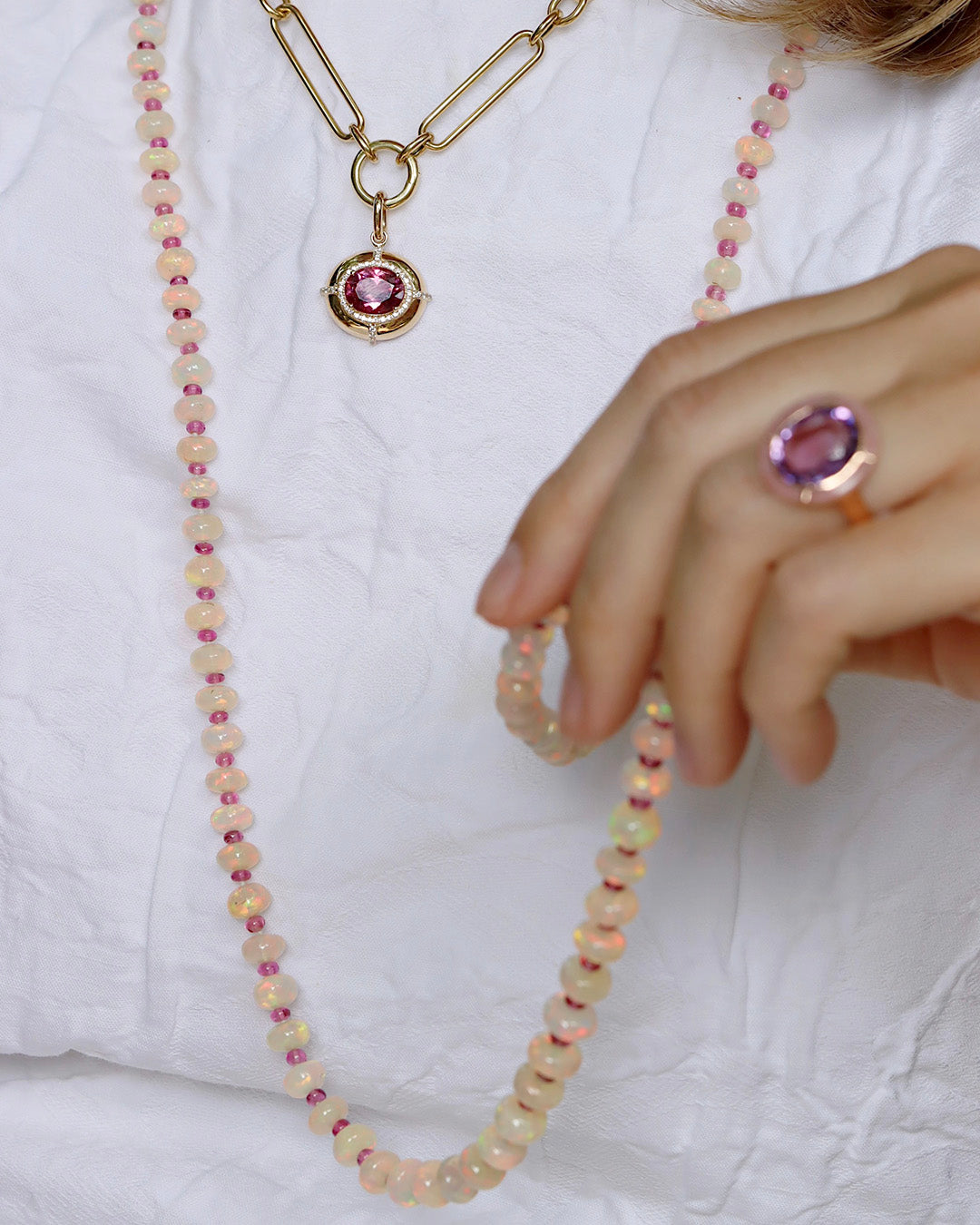 Goshwara Opal & Rubellite Bead 18K Gold Necklace