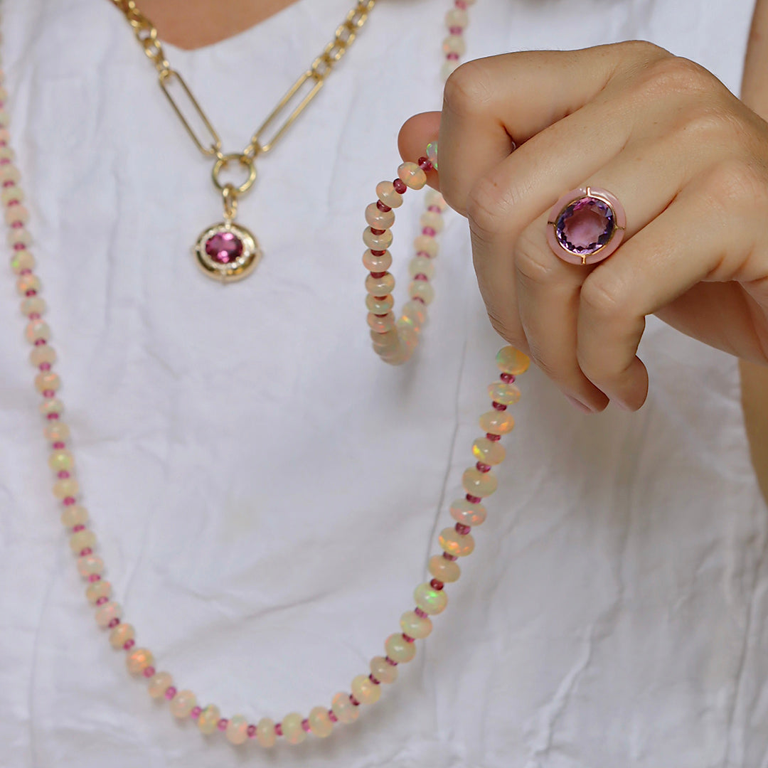 Goshwara Graduated Opal & Rubellite Bead 18K Gold Necklace