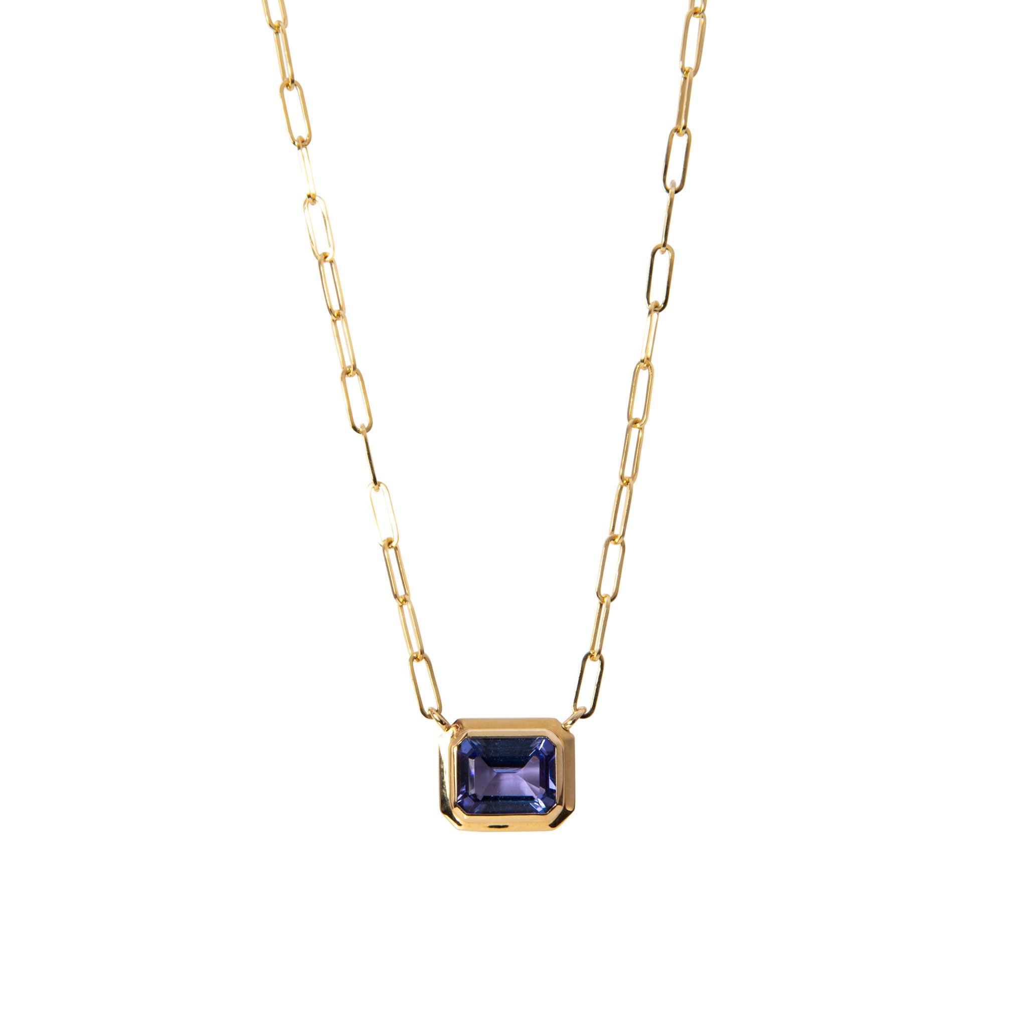 Goshwara Emerald-Cut Bezel Tanzanite 18K Gold Pendant Necklace