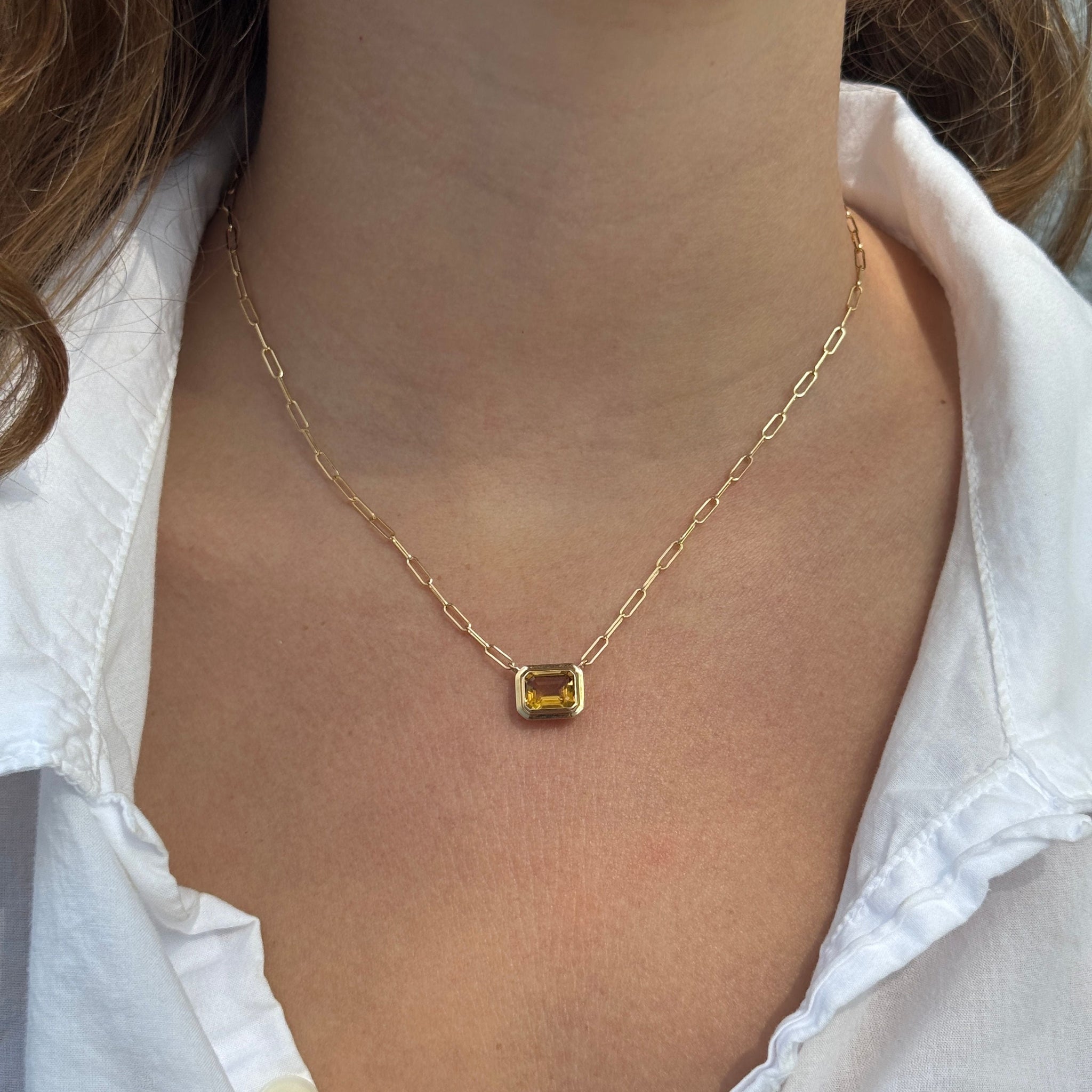 Goshwara Emerald-Cut Citrine 18K Gold Pendant Necklace