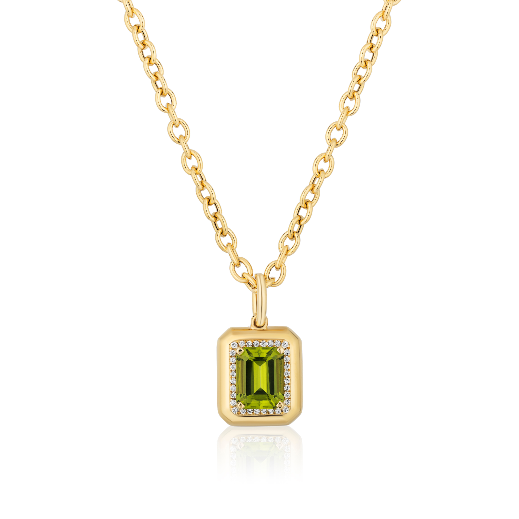 Goshwara Emerald-Cut Peridot & Diamond 18K Gold Pendant Necklace