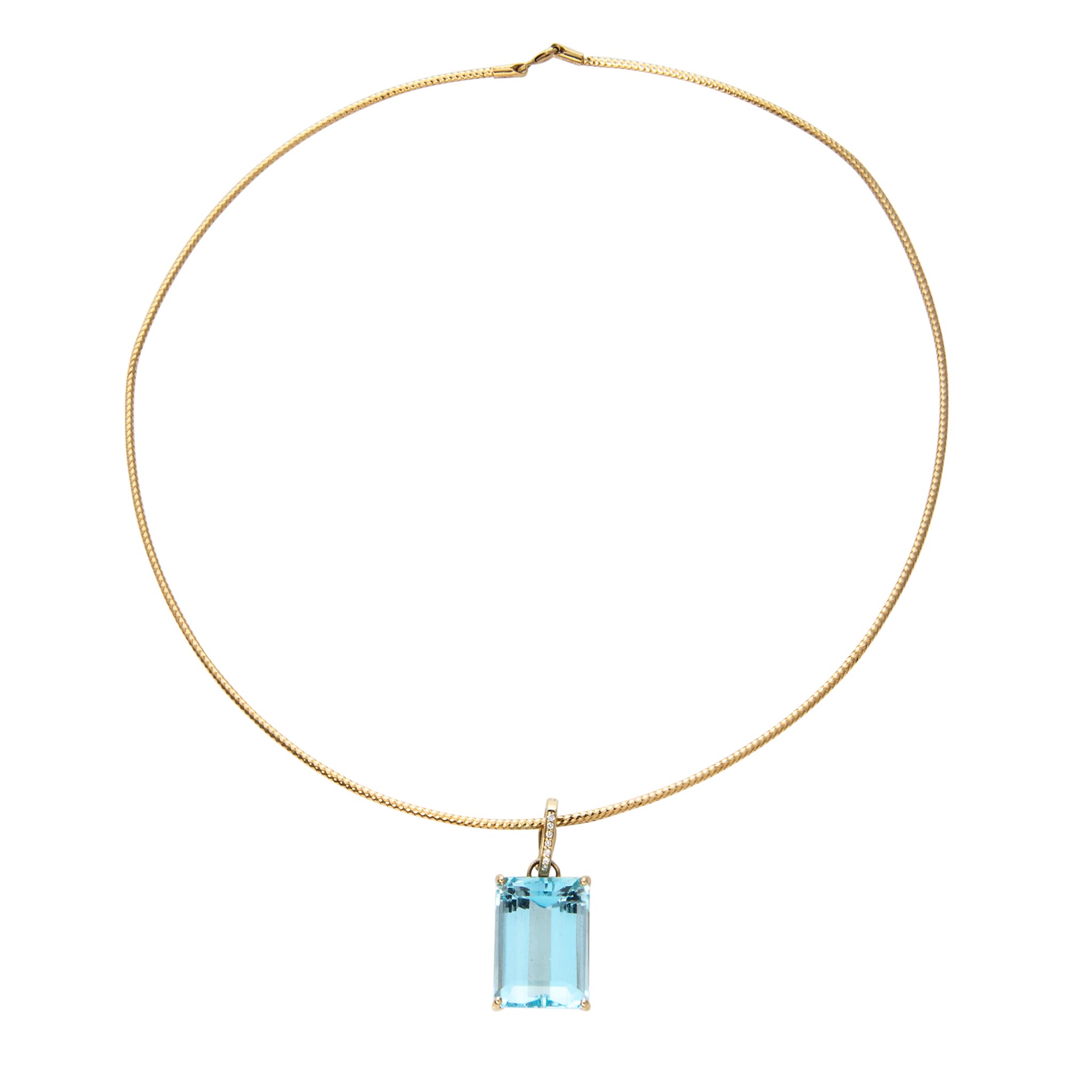 15.60ctw Blue Topaz & Diamond 14K Yellow Gold Pendant Necklace
