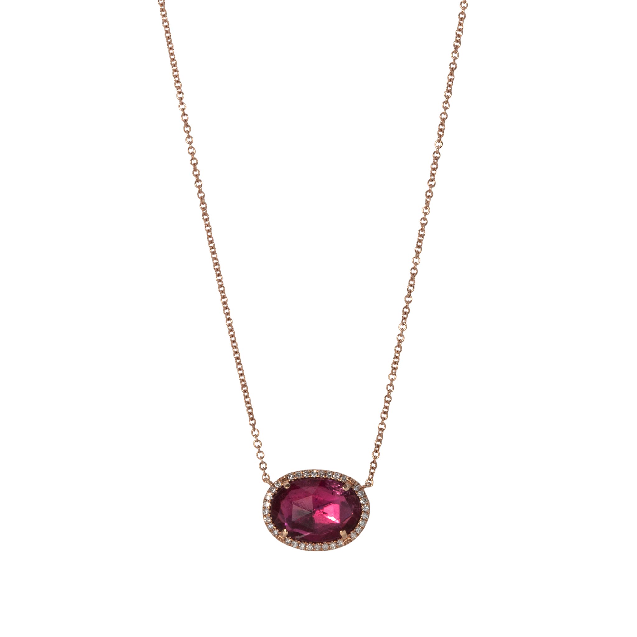 Pink Tourmaline & Diamond Halo 14K Rose Gold Necklace