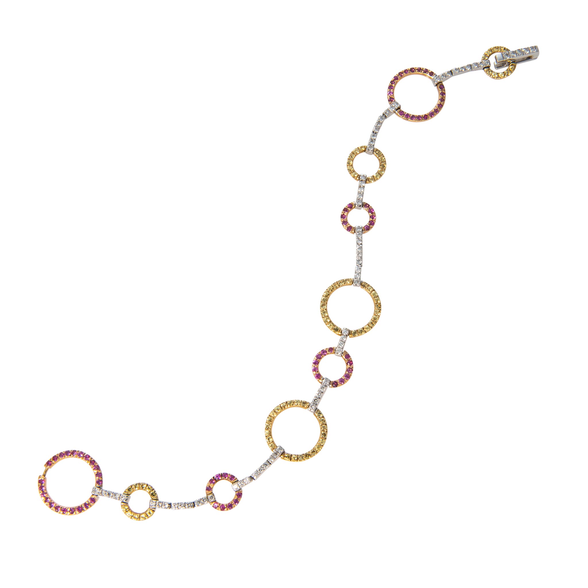Diamond, Pink & Yellow Sapphire 18K Gold Two-Tone Bracelet
