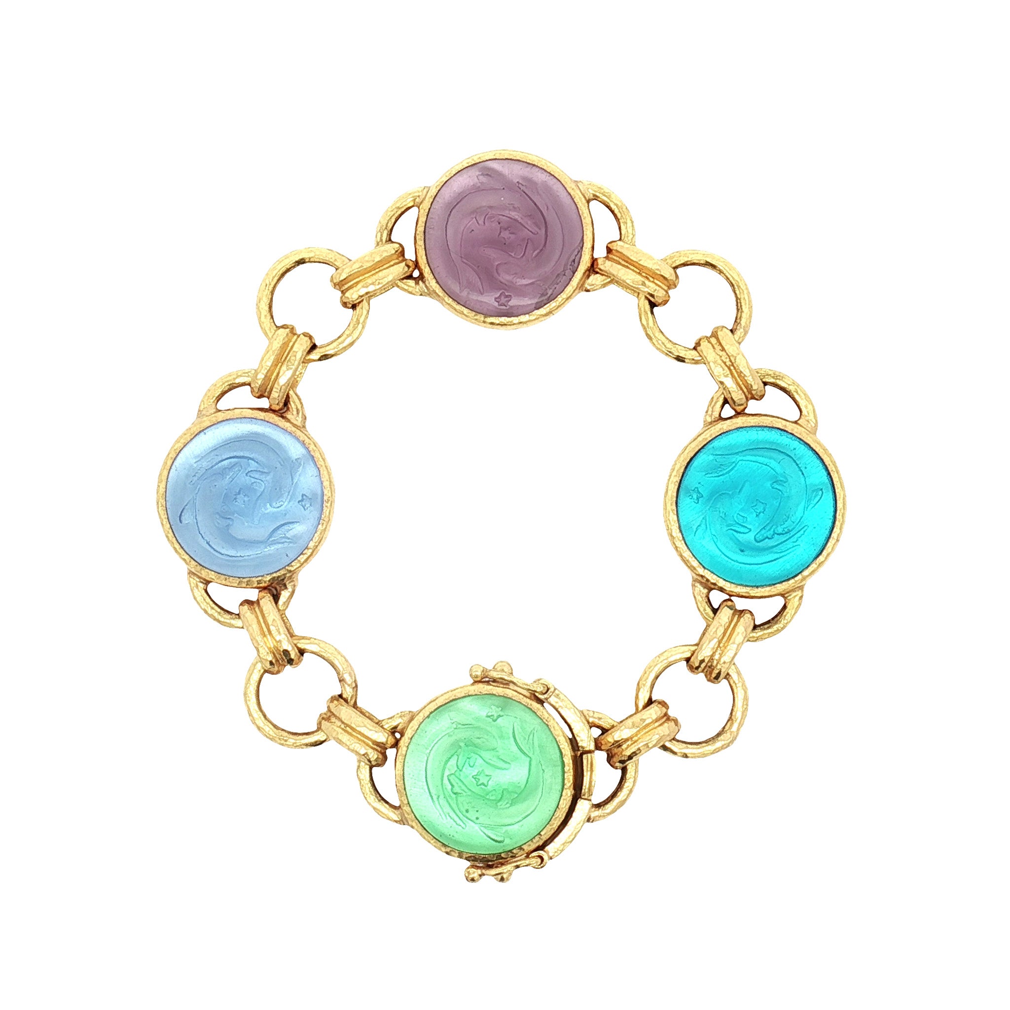 Elizabeth Locke “Dolphin Twins” Pastel Venetian Glass Intaglio Link Bracelet