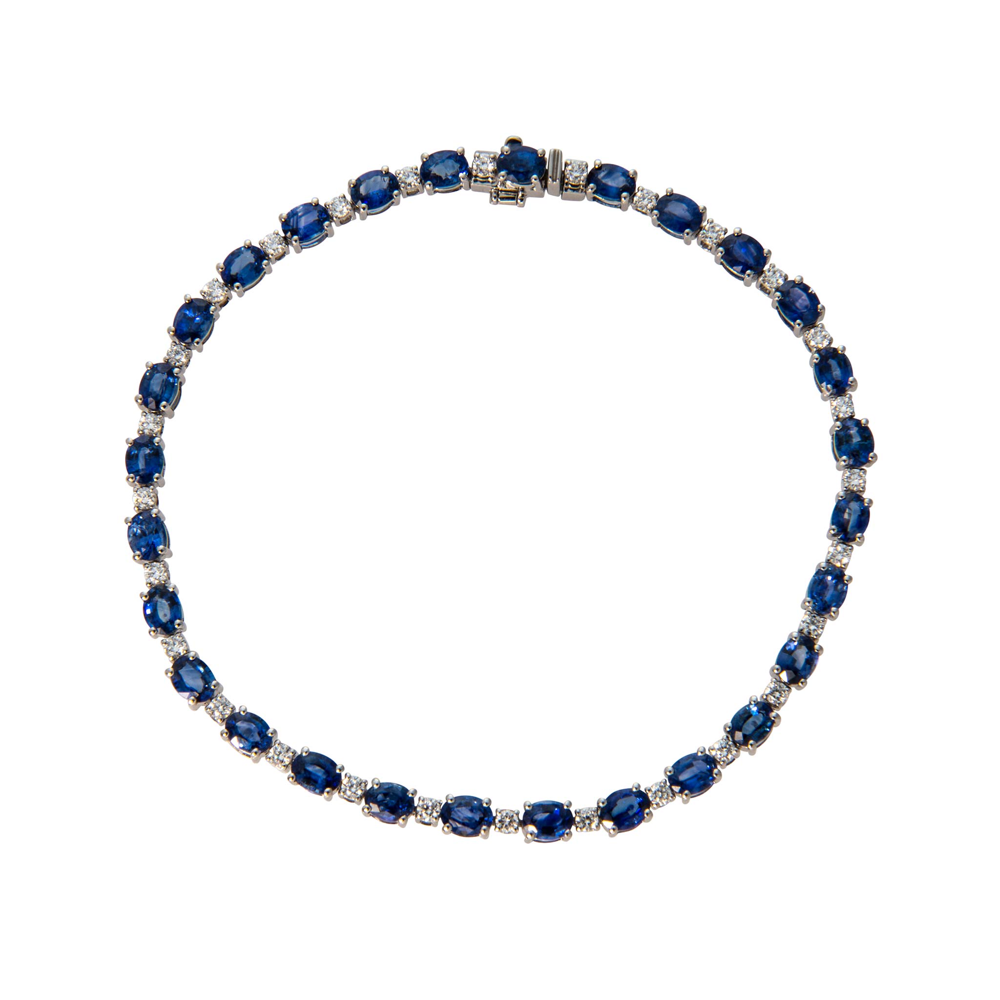 7.10ctw Oval Sapphire & Round Diamond 14K White Gold Tennis Bracelet