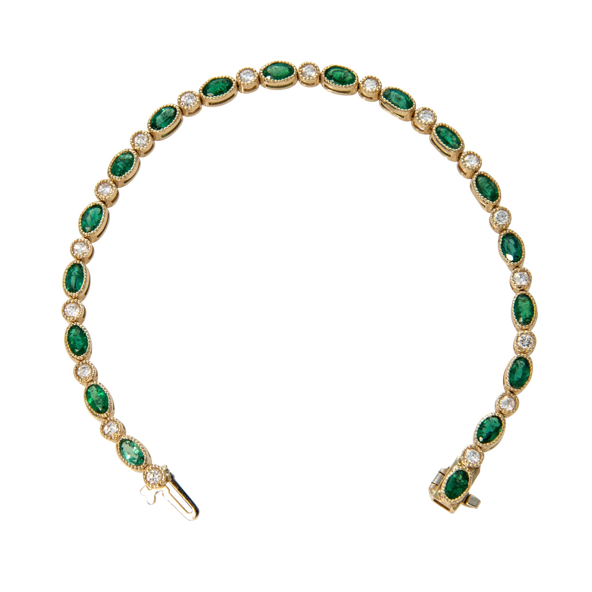 Emerald & Diamond Milgrain Bezel 14K Yellow Gold Tennis Bracelet