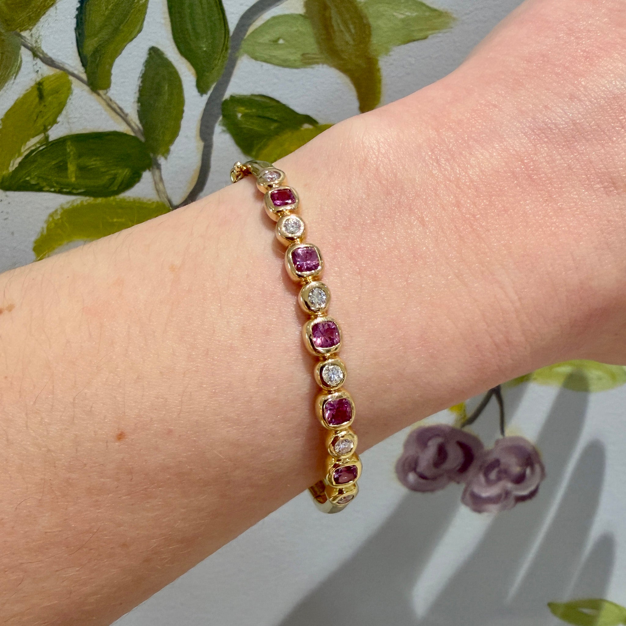 Mazza Pink Sapphire & Diamond 14K Yellow Gold Bangle