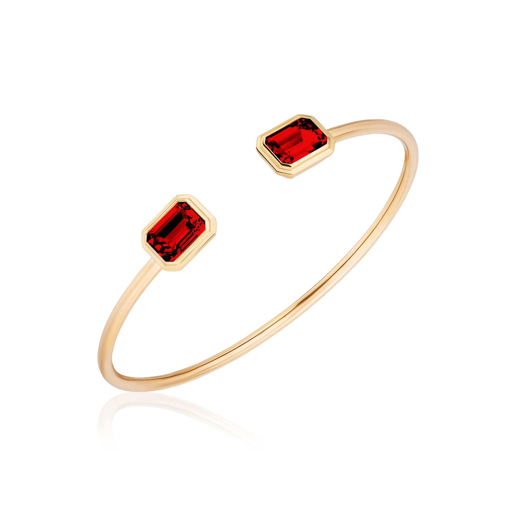 Goshwara Emerald-Cut Garnet Open Edge 18K Gold Bangle