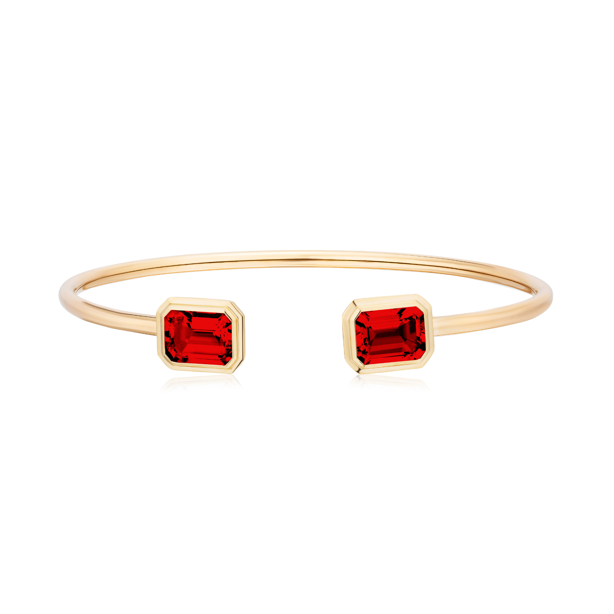Goshwara Emerald-Cut Garnet Open Edge 18K Gold Bangle