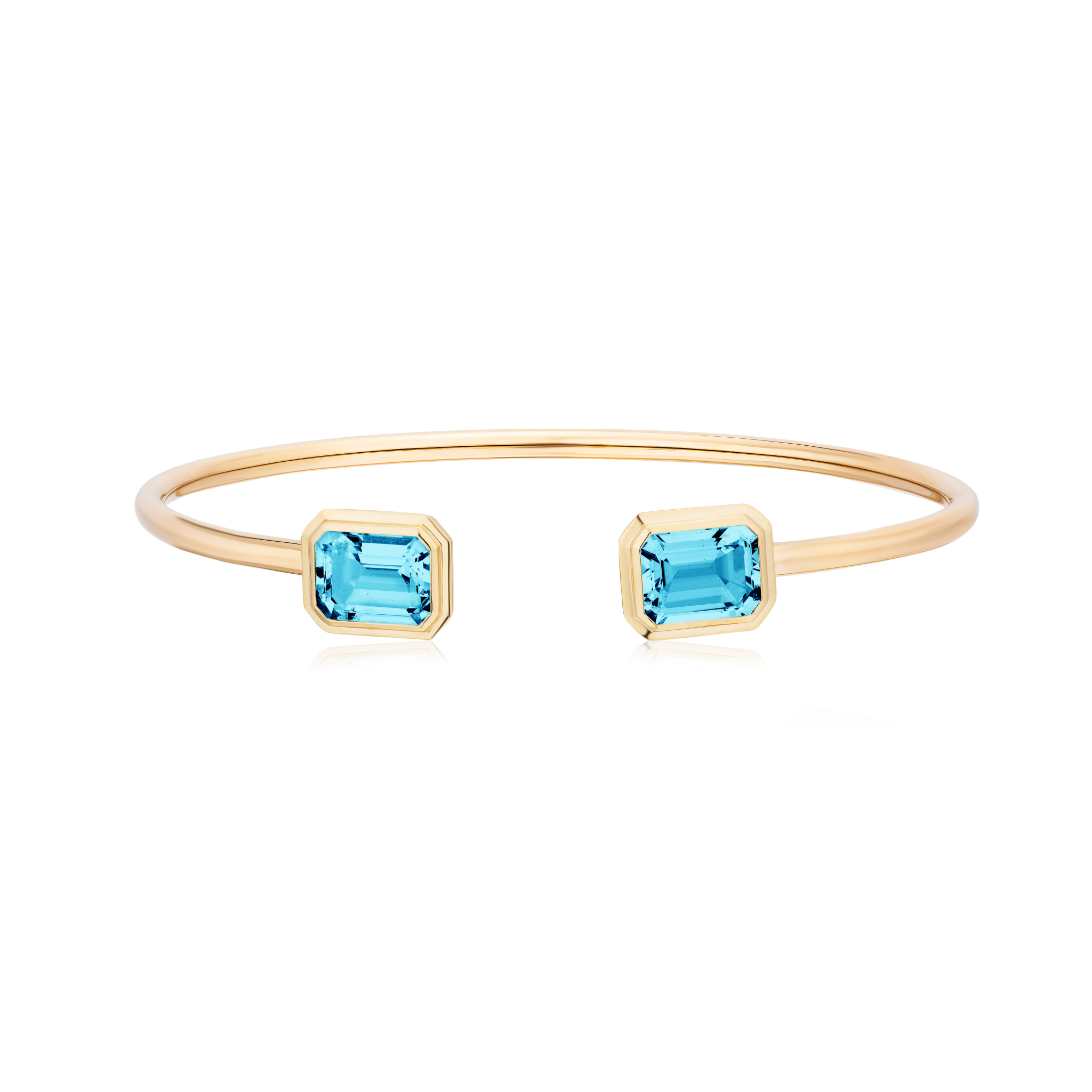 Goshwara Emerald-Cut Blue Topaz Open Edge 18K Gold Bangle