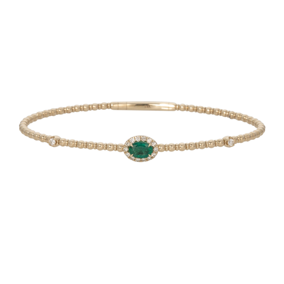 Oval Emerald & Diamond 14K Yellow Gold Flexible Bangle