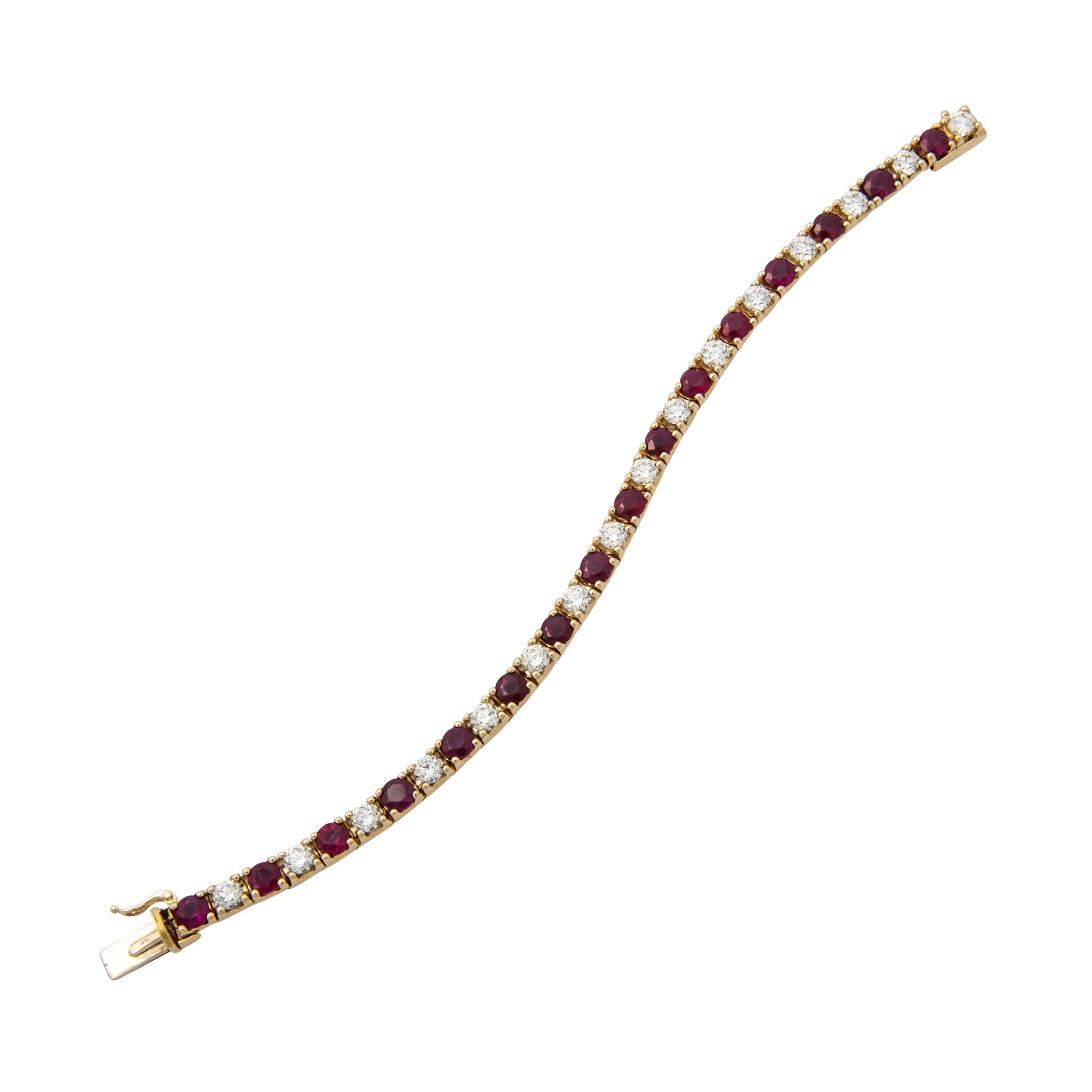 10ctw Ruby & 5ctw Diamond 14K Yellow Gold Bracelet