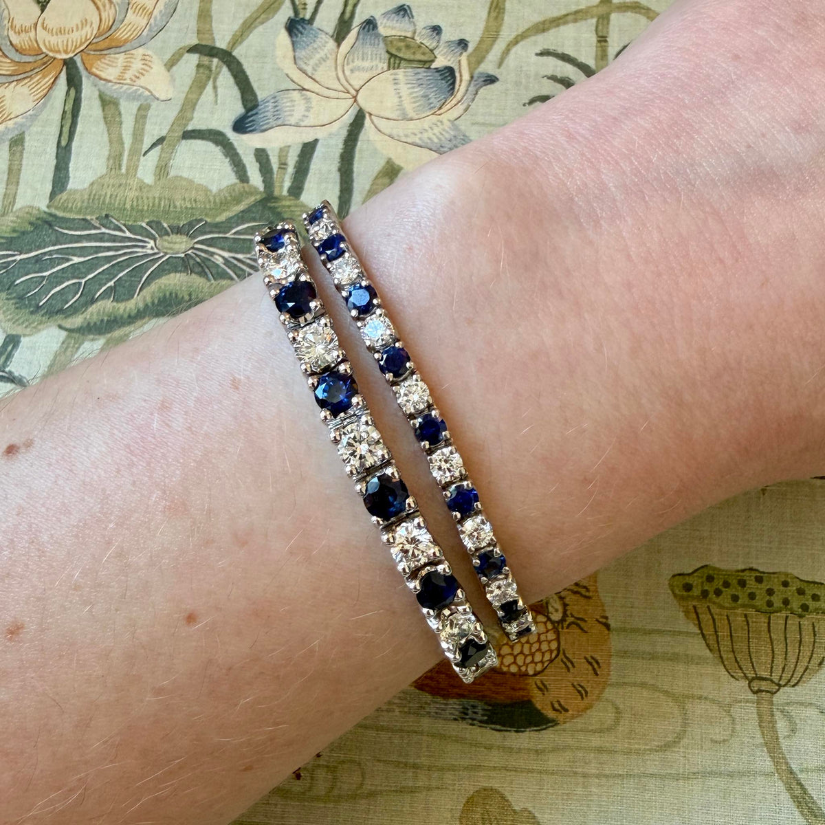 4ctw Sapphire & 3.5ctw Diamond Platinum Tennis Bracelet, 8.5ctw Sapphire & 5.3ctw Diamond 14K White Gold Tennis Bracelet