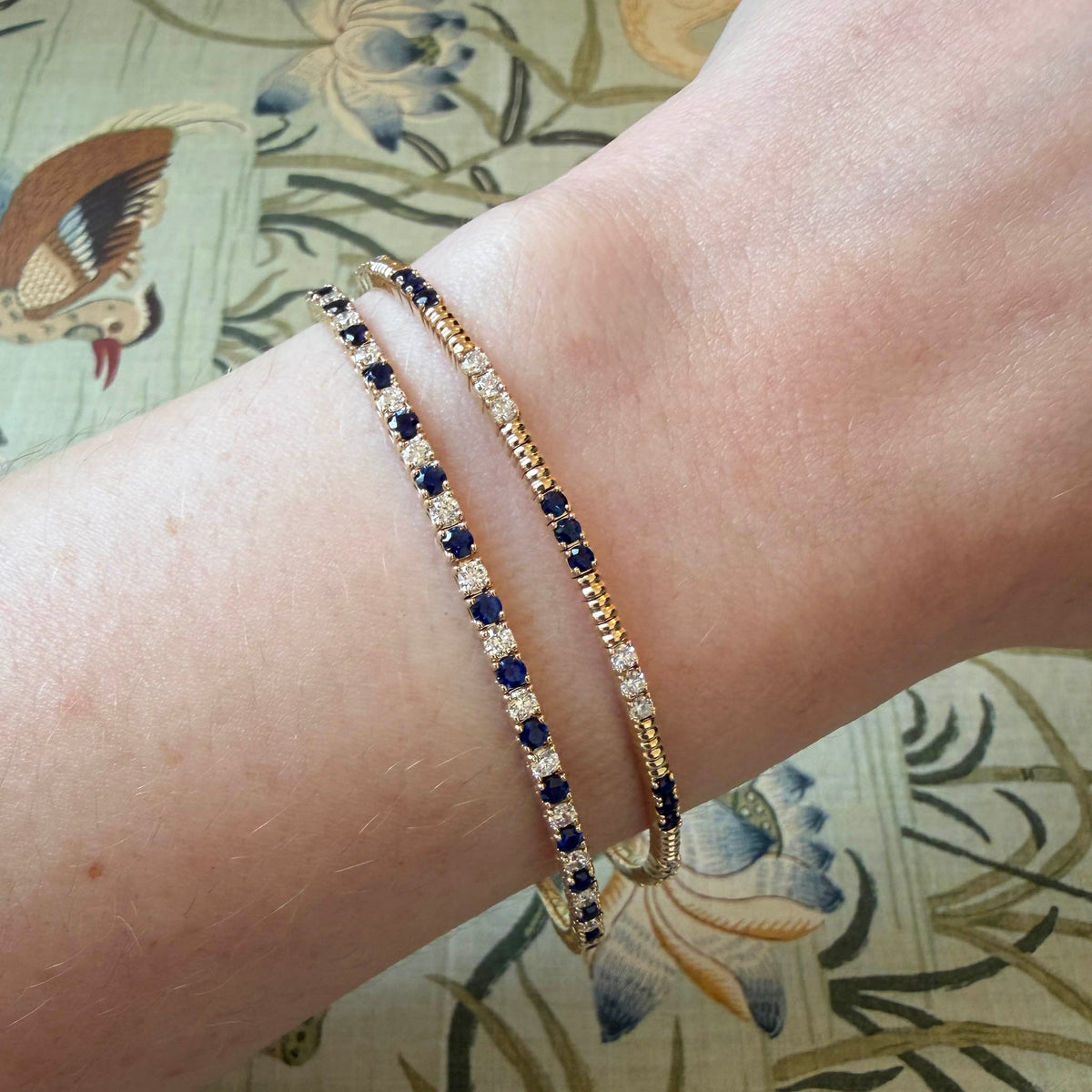 Sapphire & Diamond 14K Yellow Gold Flexible Bangle