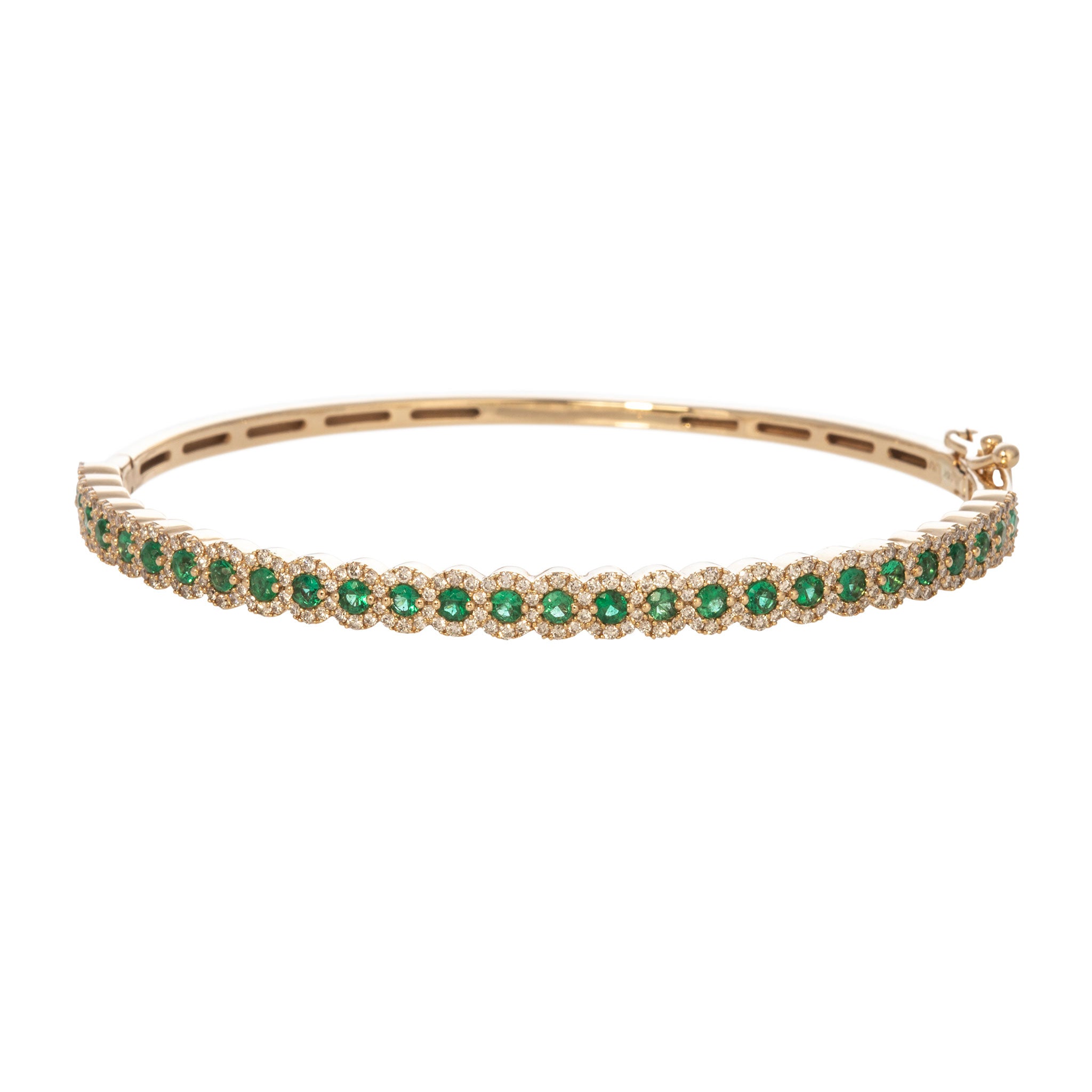Emerald & Diamond Halo Pavé 14K Yellow Gold Bangle