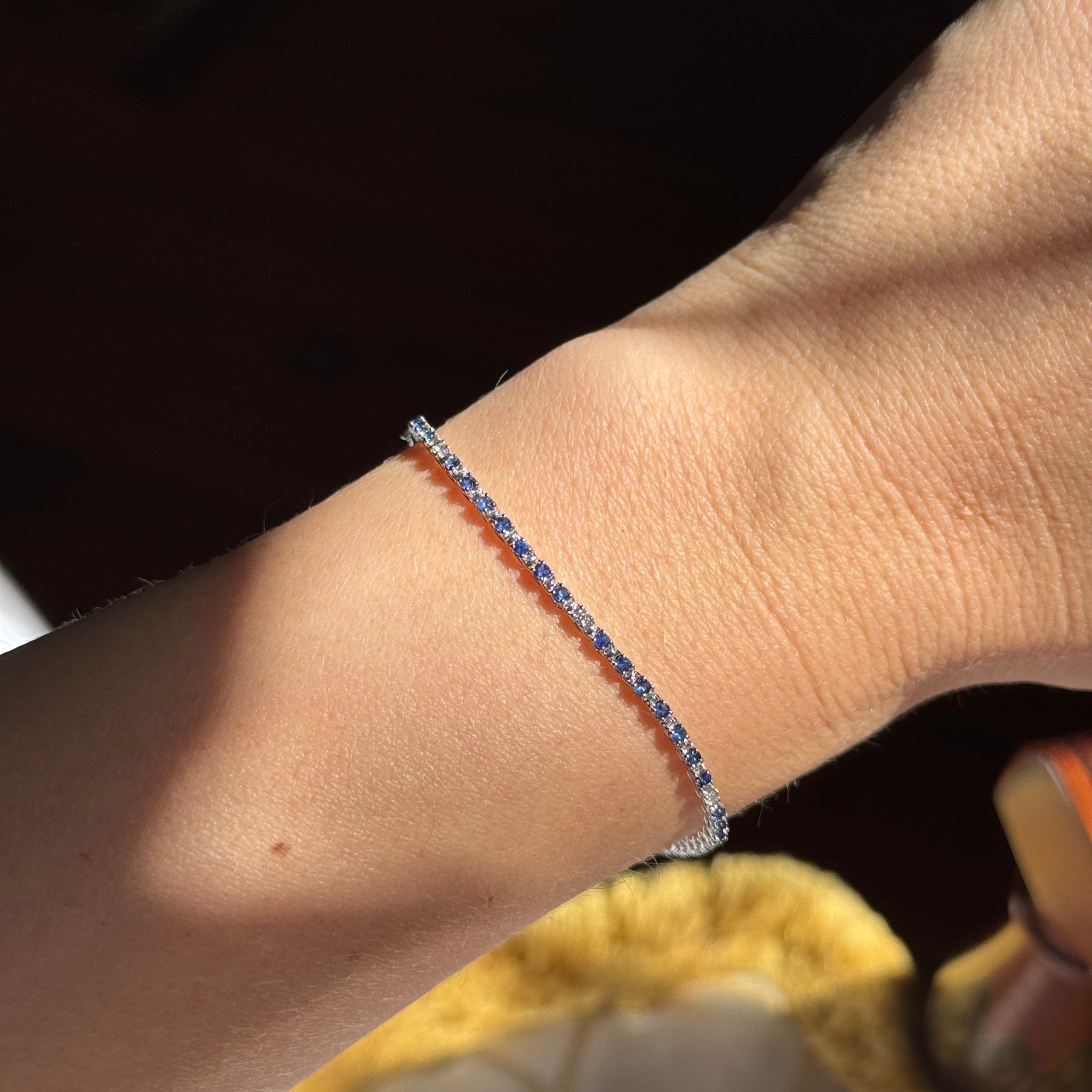 Sapphire & Diamond 14K White Gold Line Bracelet Styled