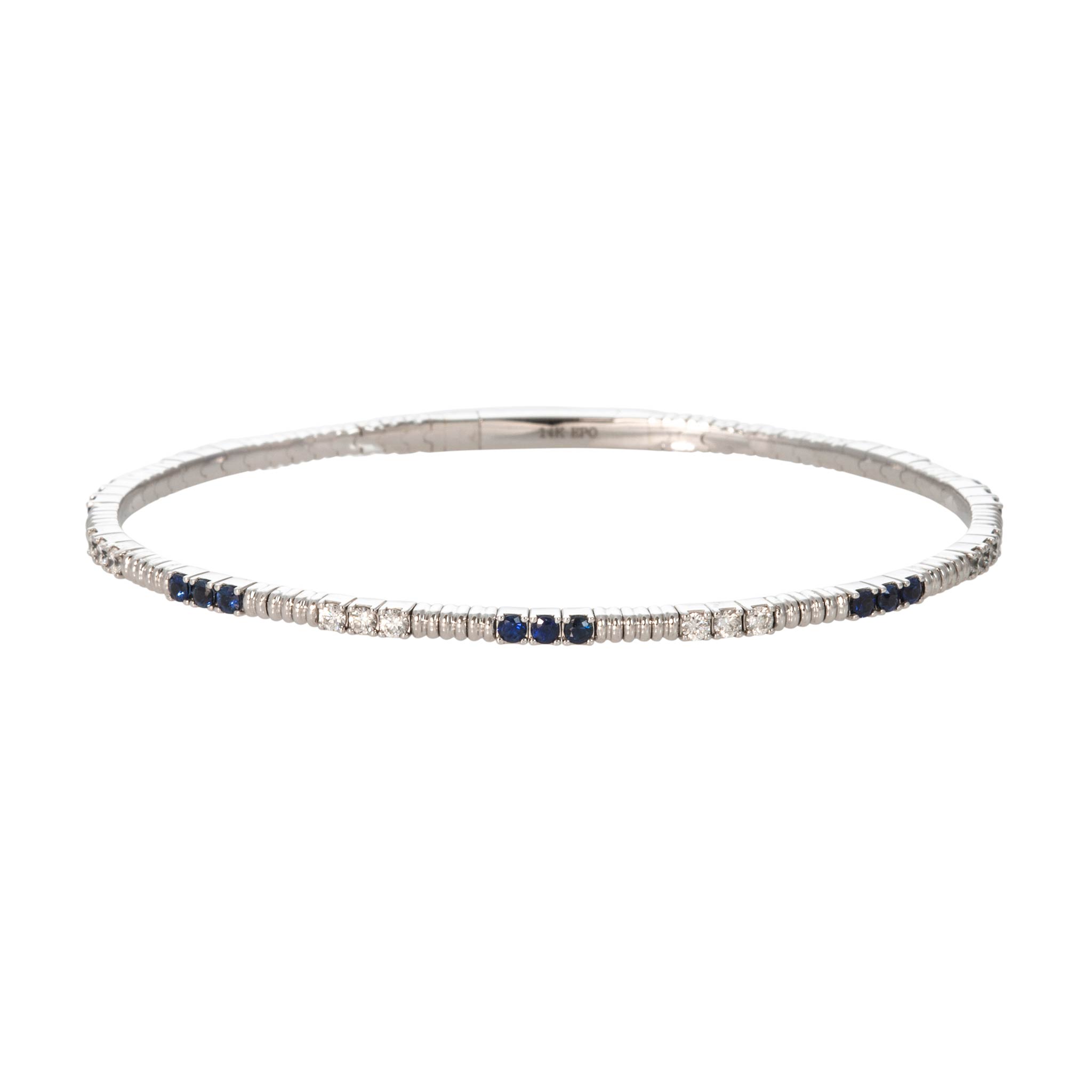 .50ctw Sapphire & .47ctw Diamond 14K White Gold Flexible Bangle
