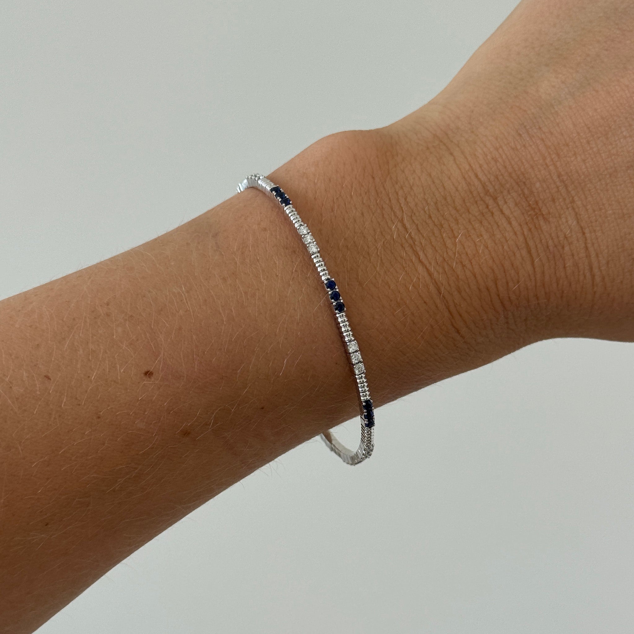 .50ctw Sapphire & .47ctw Diamond 14K White Gold Flexible Bangle