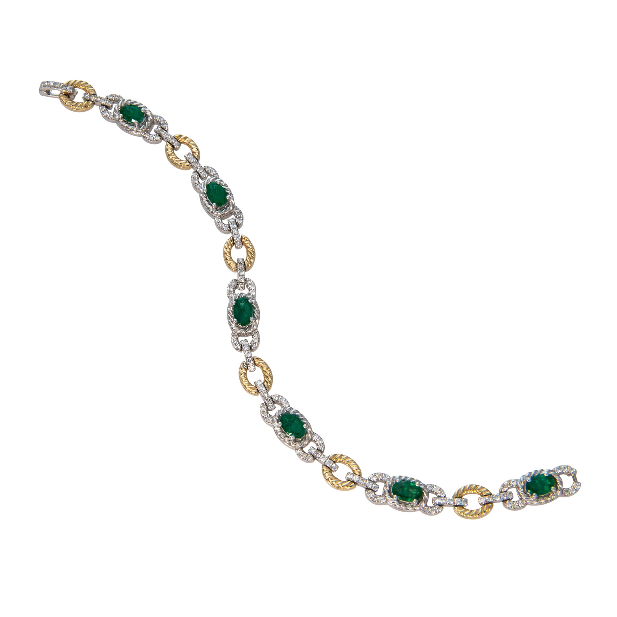 2.94ctw Oval Emerald & Diamond 14K Gold Platinum Bracelet