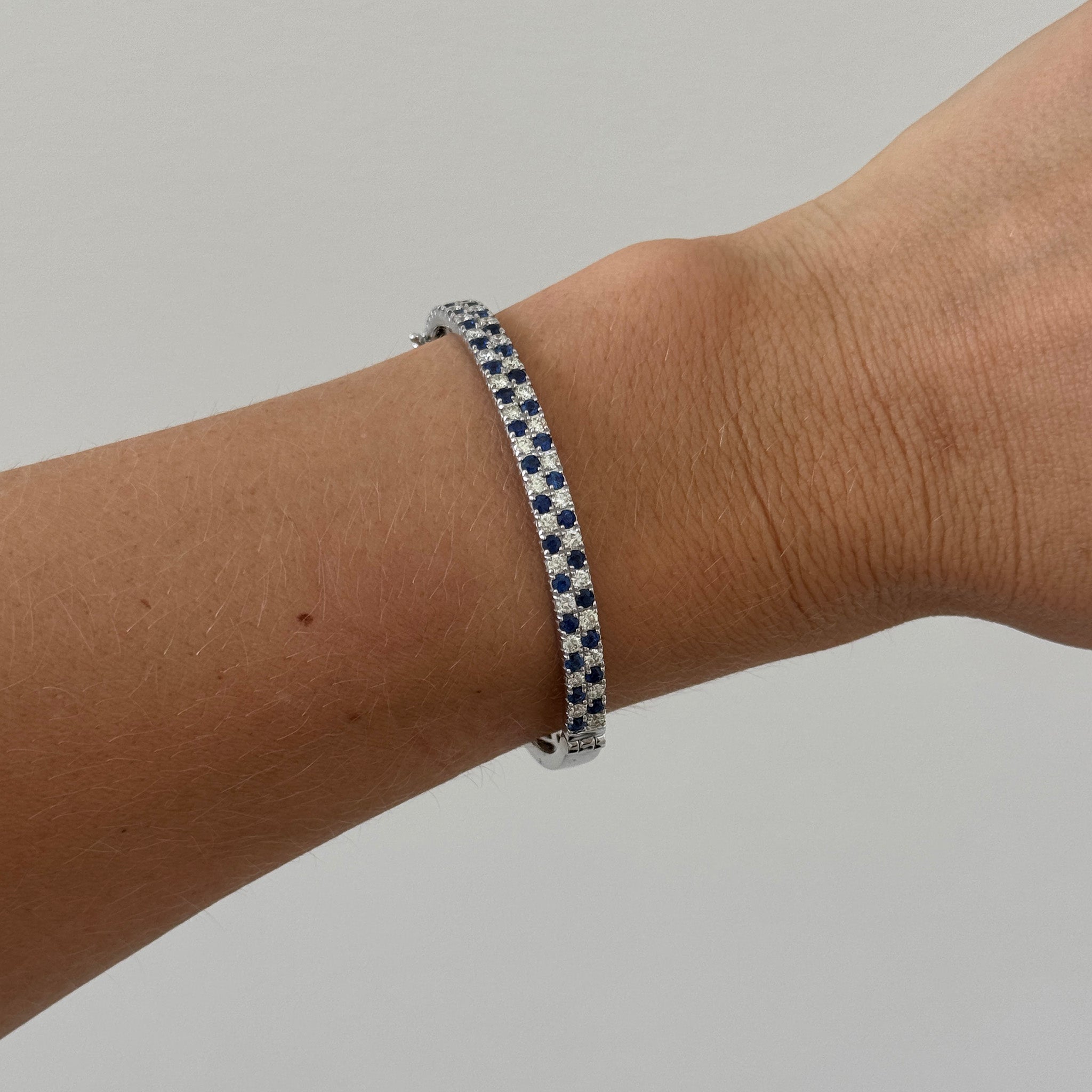 1.85ctw Sapphire & 1.48ctw Diamond Pavé 14K White Gold Bangle