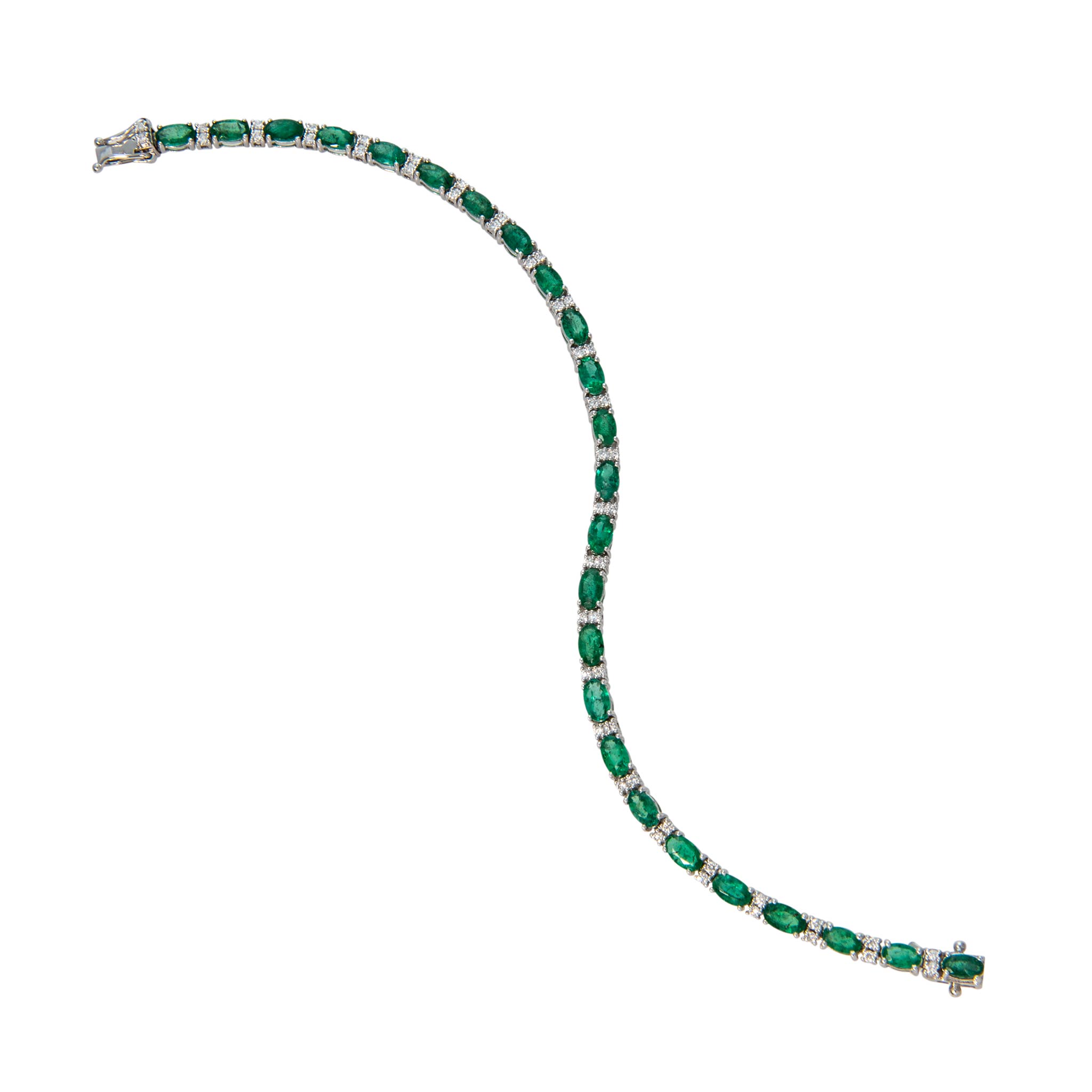 4.85ctw Oval Emerald & Diamond 14K White Gold Tennis Bracelet