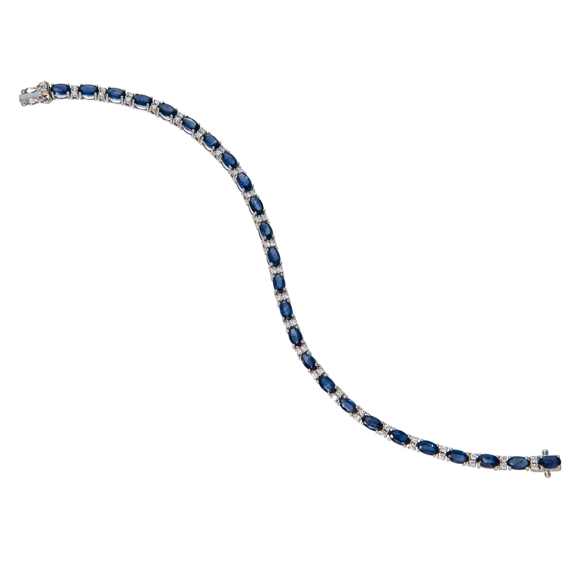 6.55ctw Oval Sapphire & Diamond 14K White Gold Tennis Bracelet