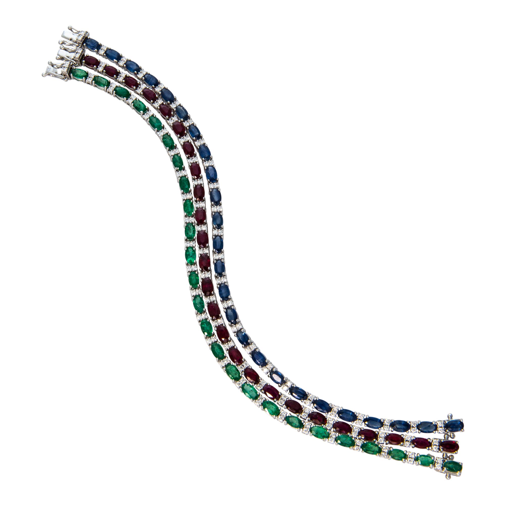 Ruby, Emerald, Sapphire and Diamond Tennis Bracelets