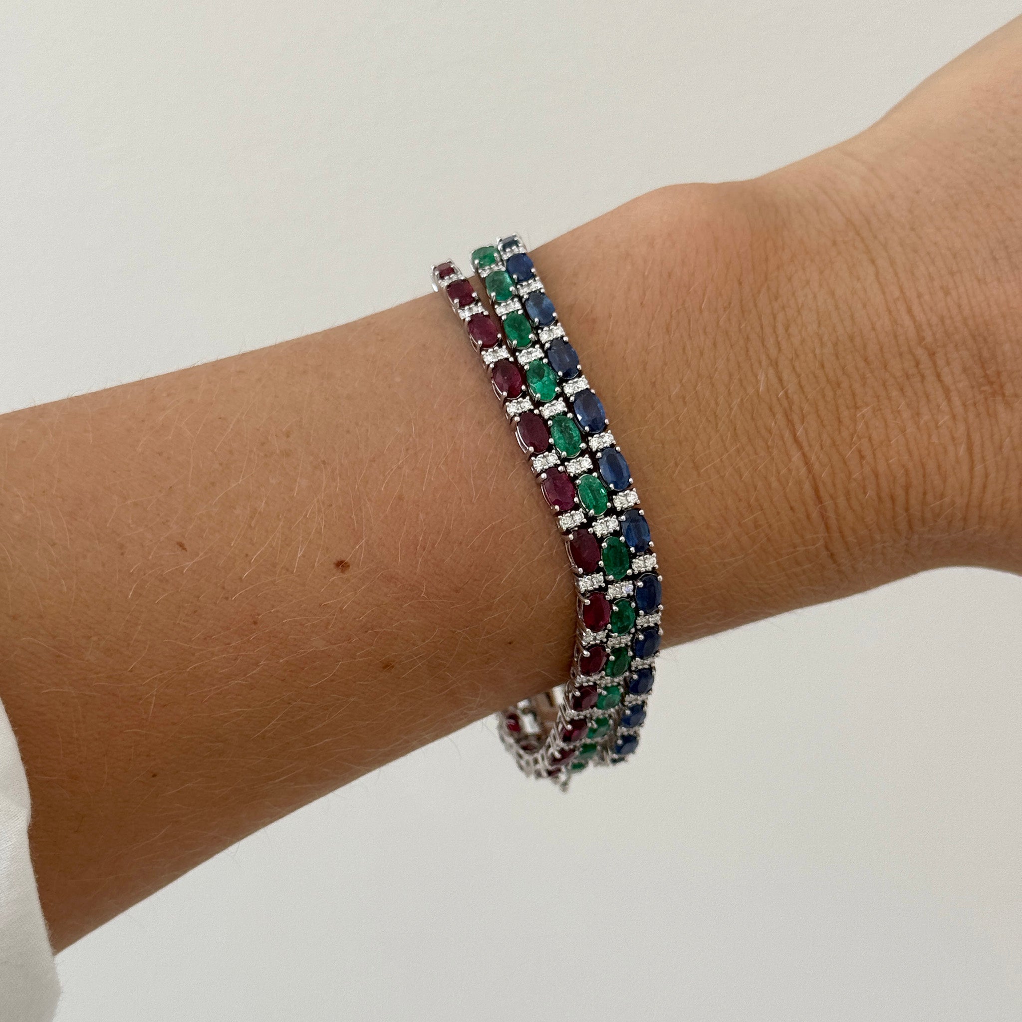 Ruby, Emerald, Sapphire and Diamond Tennis Bracelets