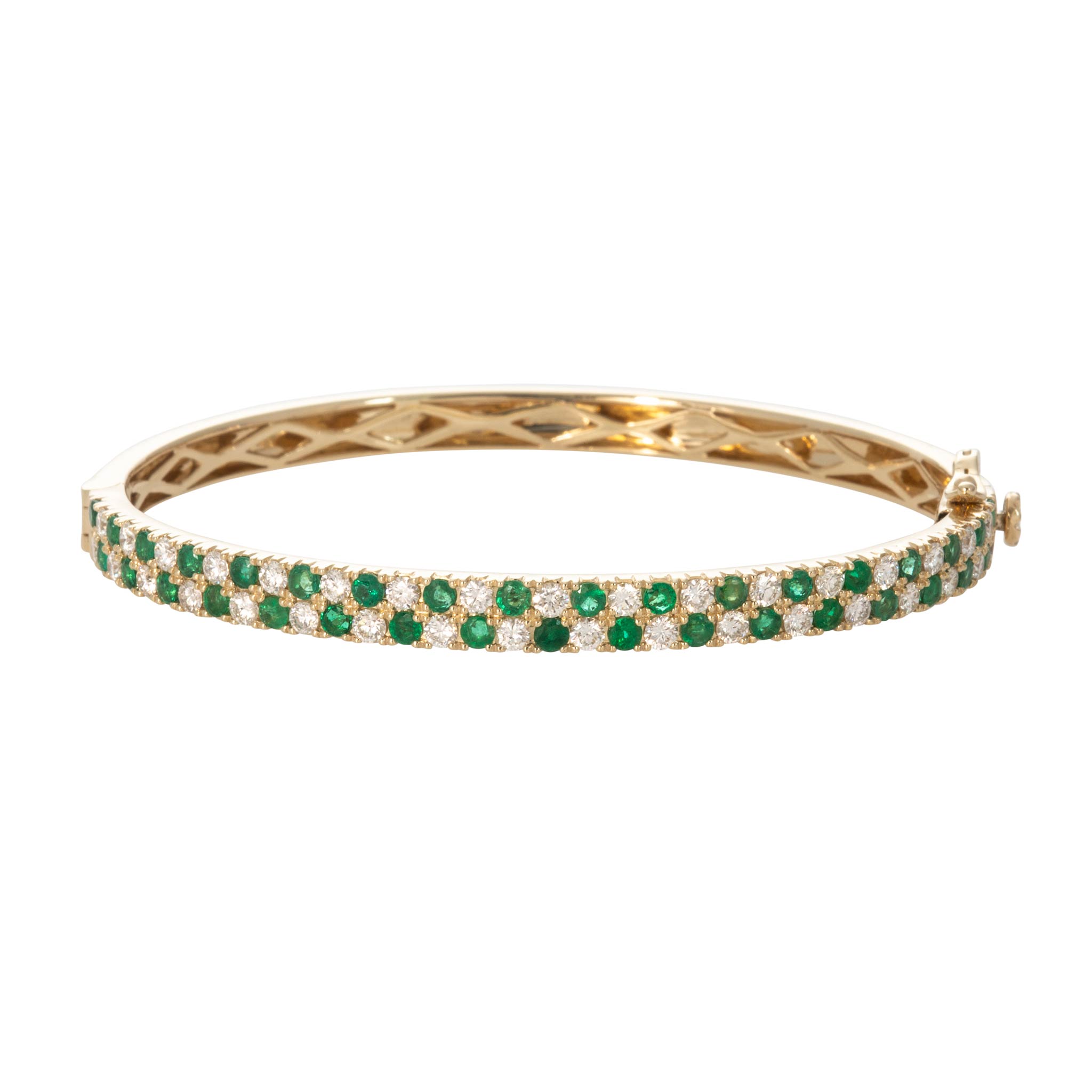 1.6ctw Emerald & 1.5ctw Diamond Pavé 14K Yellow Gold Bangle