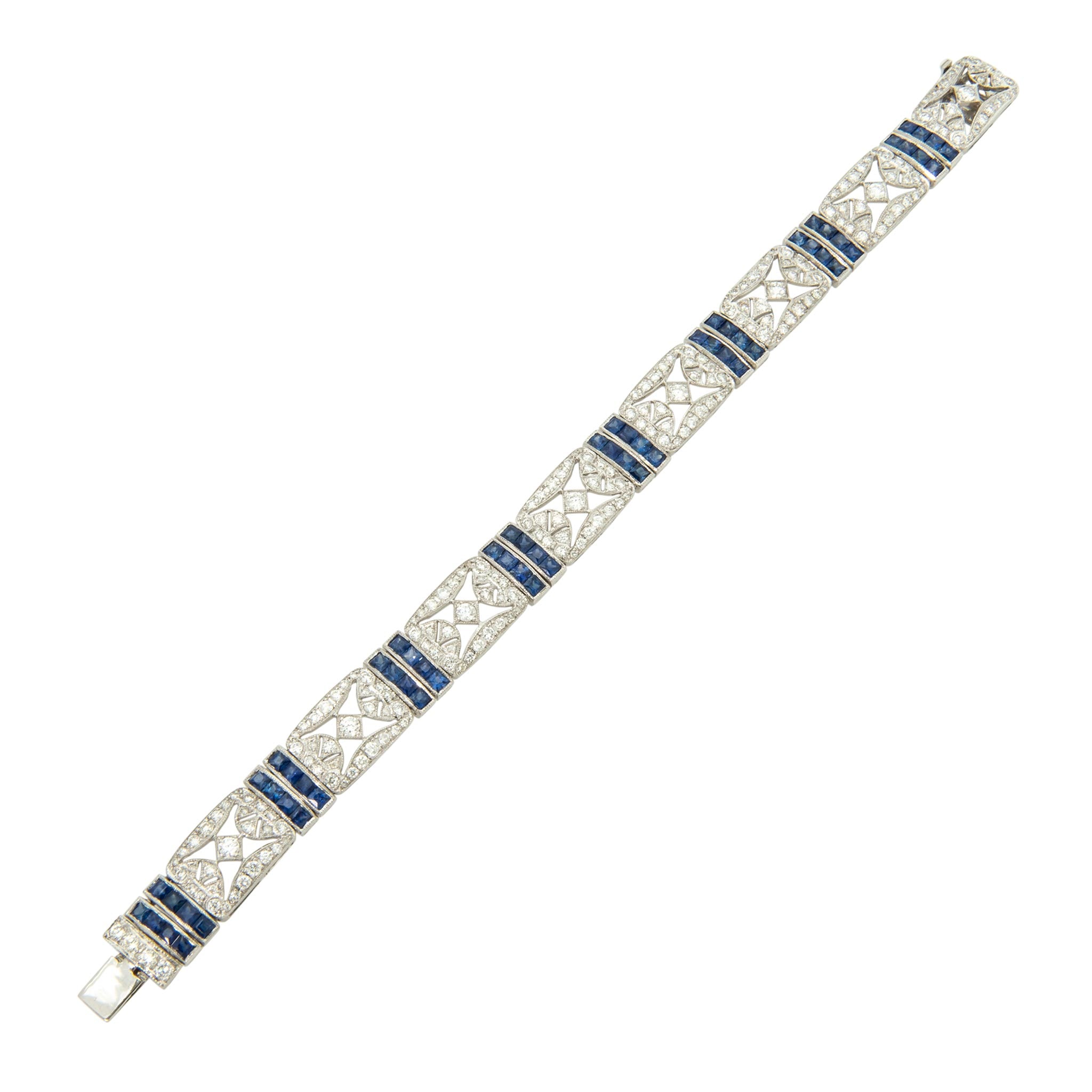 Art Deco Style 4.59ctw Diamond & 3.20ctw Sapphire 18K Gold Bracelet