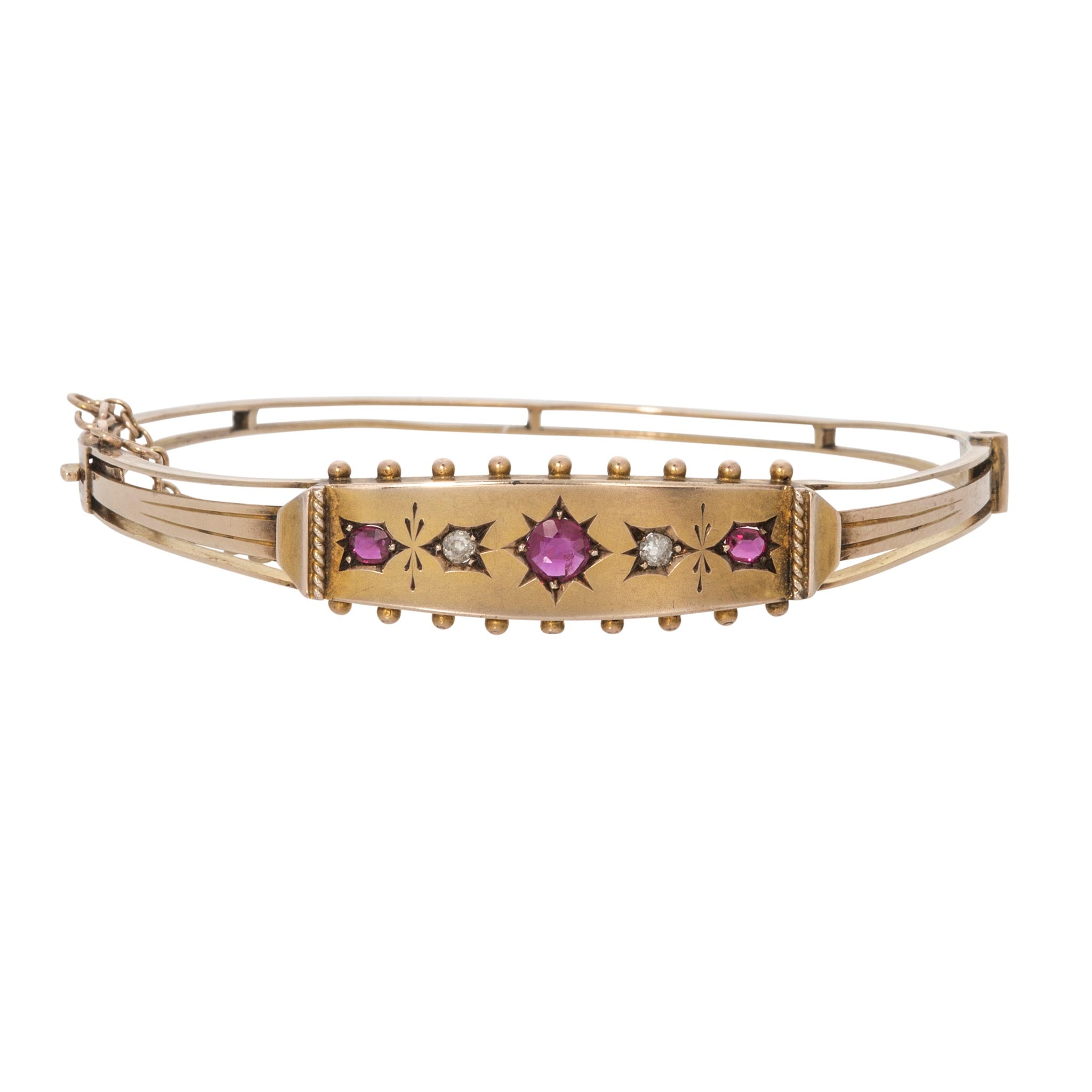 Victorian Ruby & Diamond 9K Gold Bangle