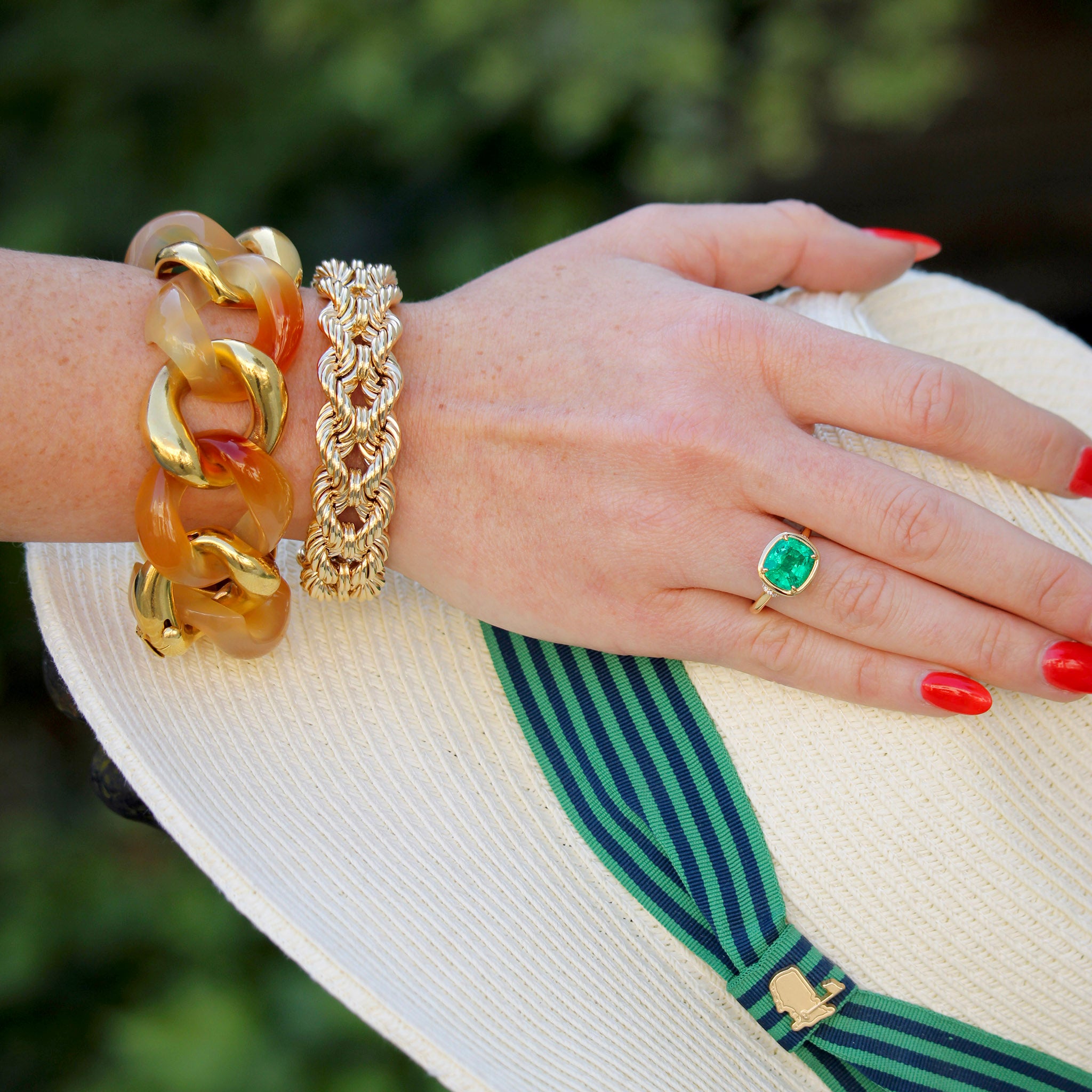 Estate Seaman Schepps Carnelian 18K Gold Large Link Bracelet