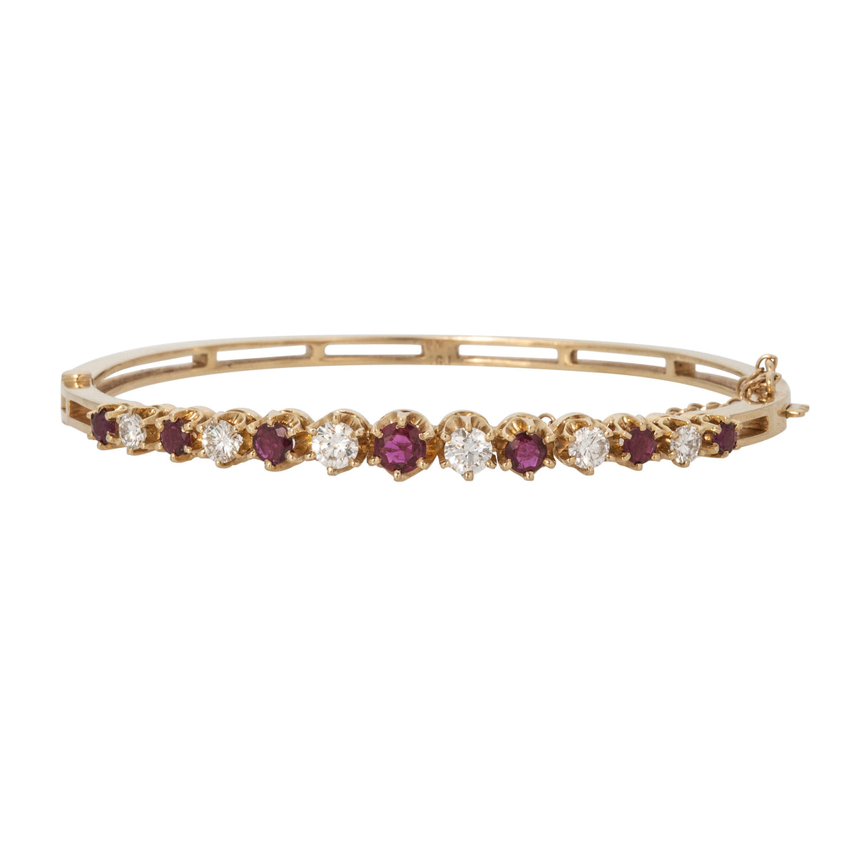 Estate .73ctw Ruby & .75ctw Diamond 18K Gold Bangle