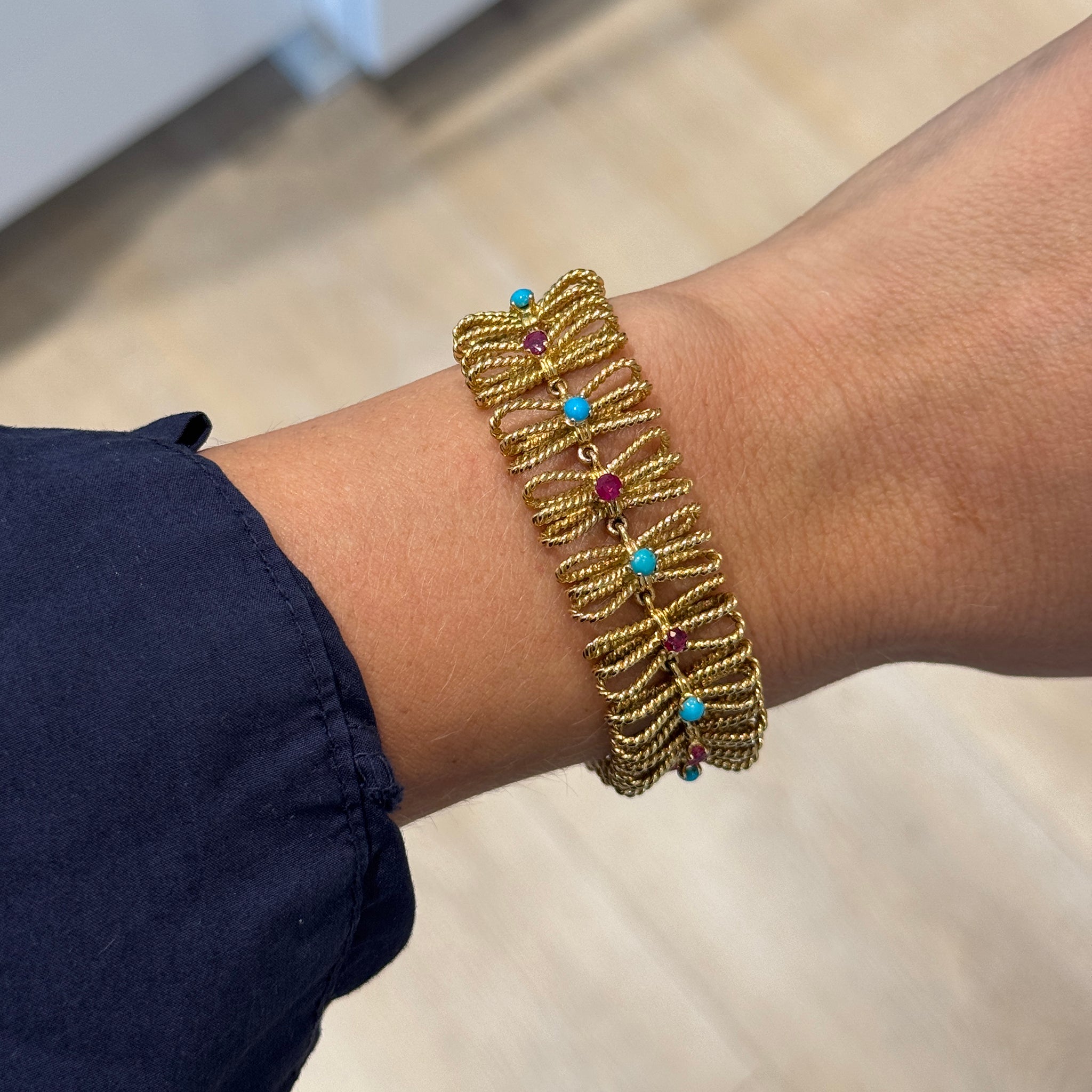 Vintage Ruby & Turquoise 18K Gold Mellerio Bracelet