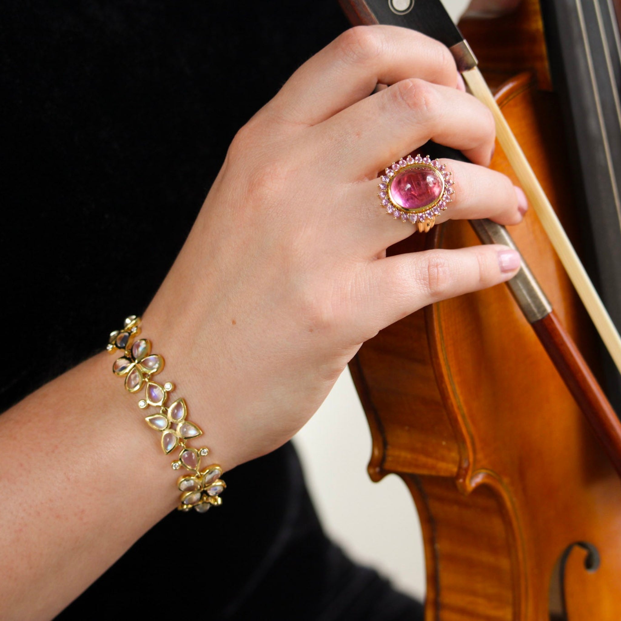 Temple St. Clair Blue Moonstone & Diamond Flower Cluster Bracelet