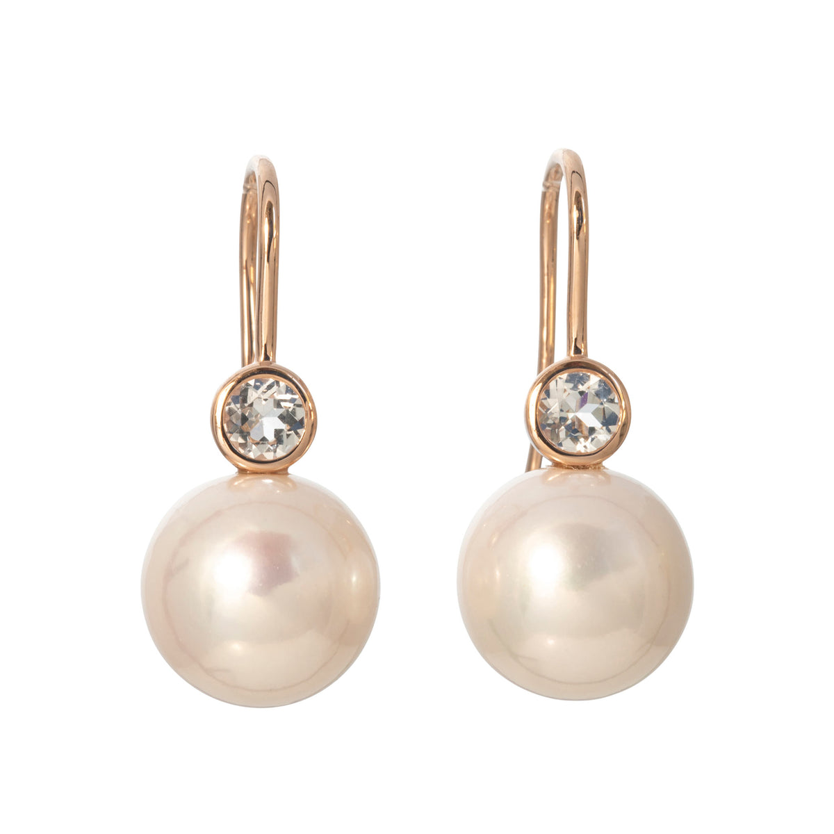 Pearl & White Topaz 14K Rose Gold Drop Earrings