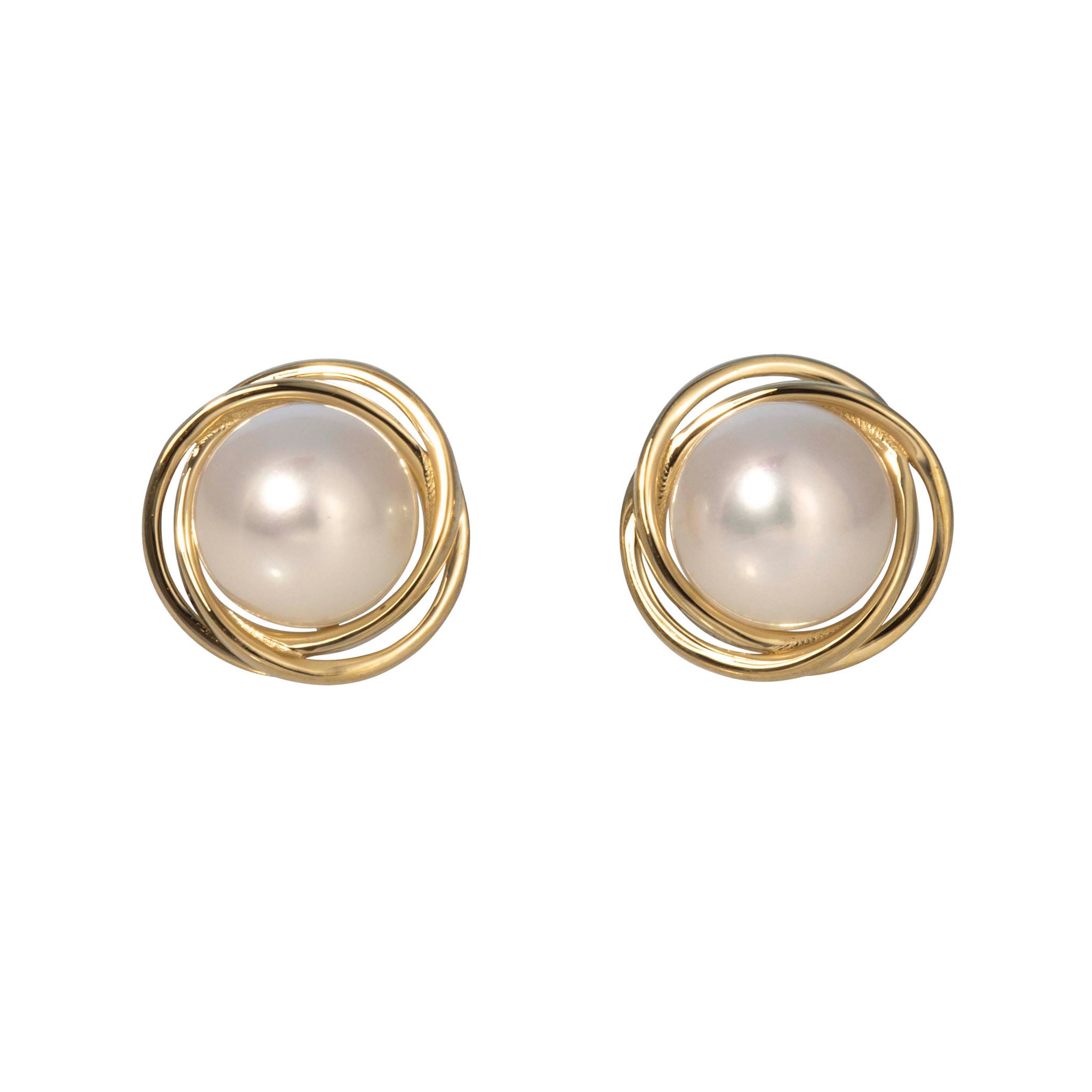 Button Pearl 14K Yellow Gold Knot Stud Earrings