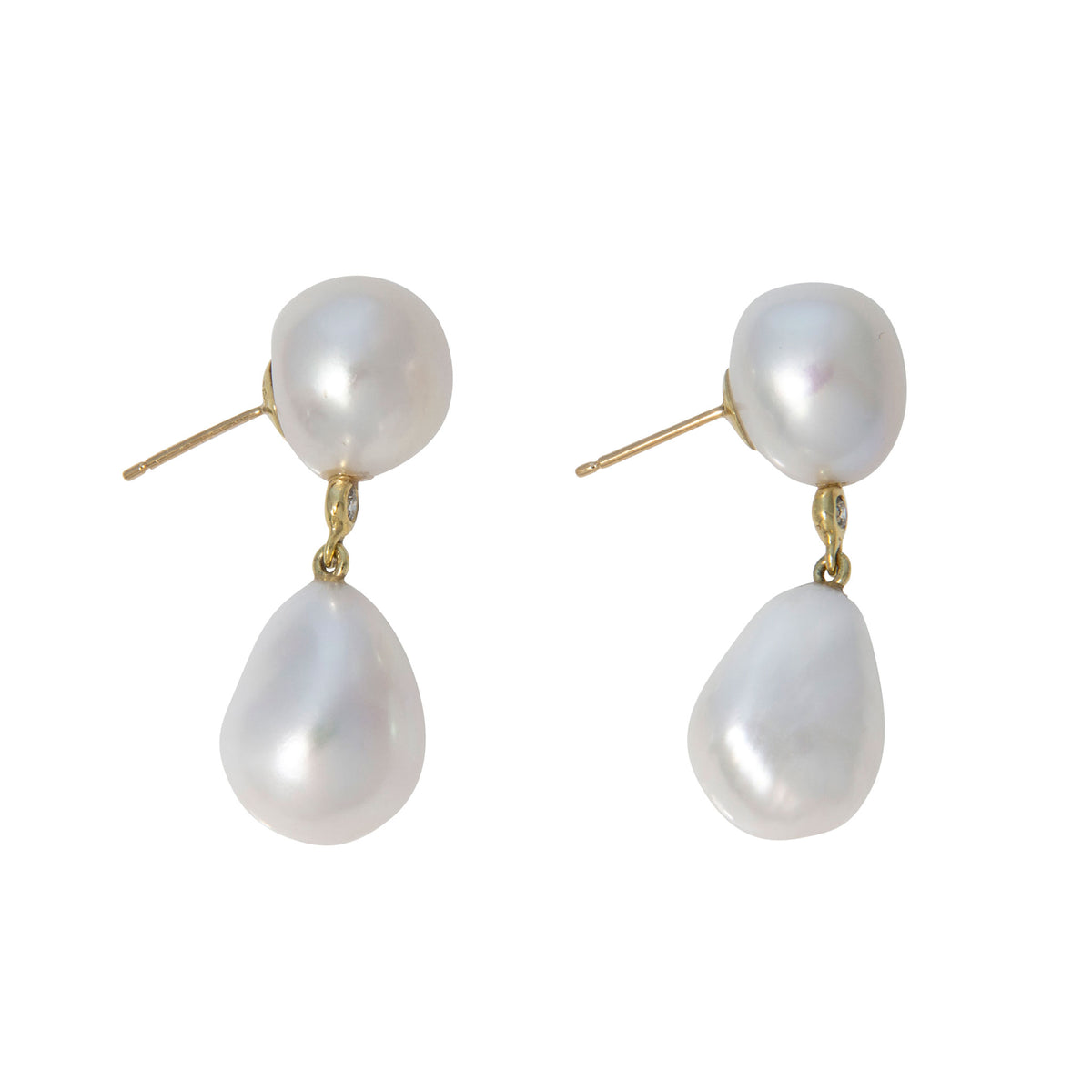 Mazza Baroque Freshwater Pearl & Diamond 18K Gold Drop Earrings