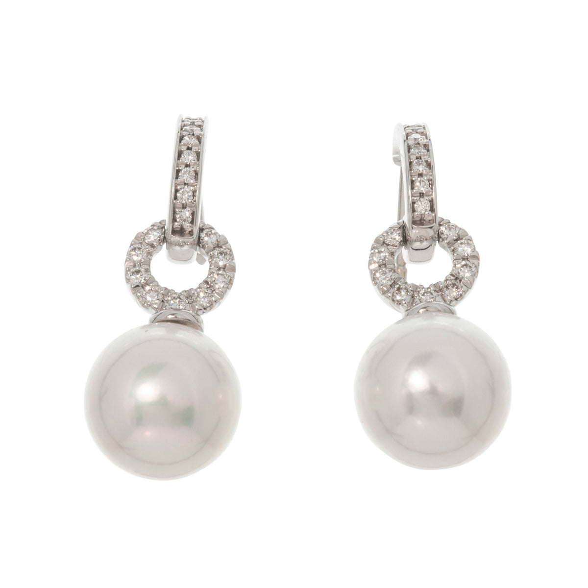 9-9.5mm Freshwater Pearl & Diamond 18K White Gold Drop Earrings